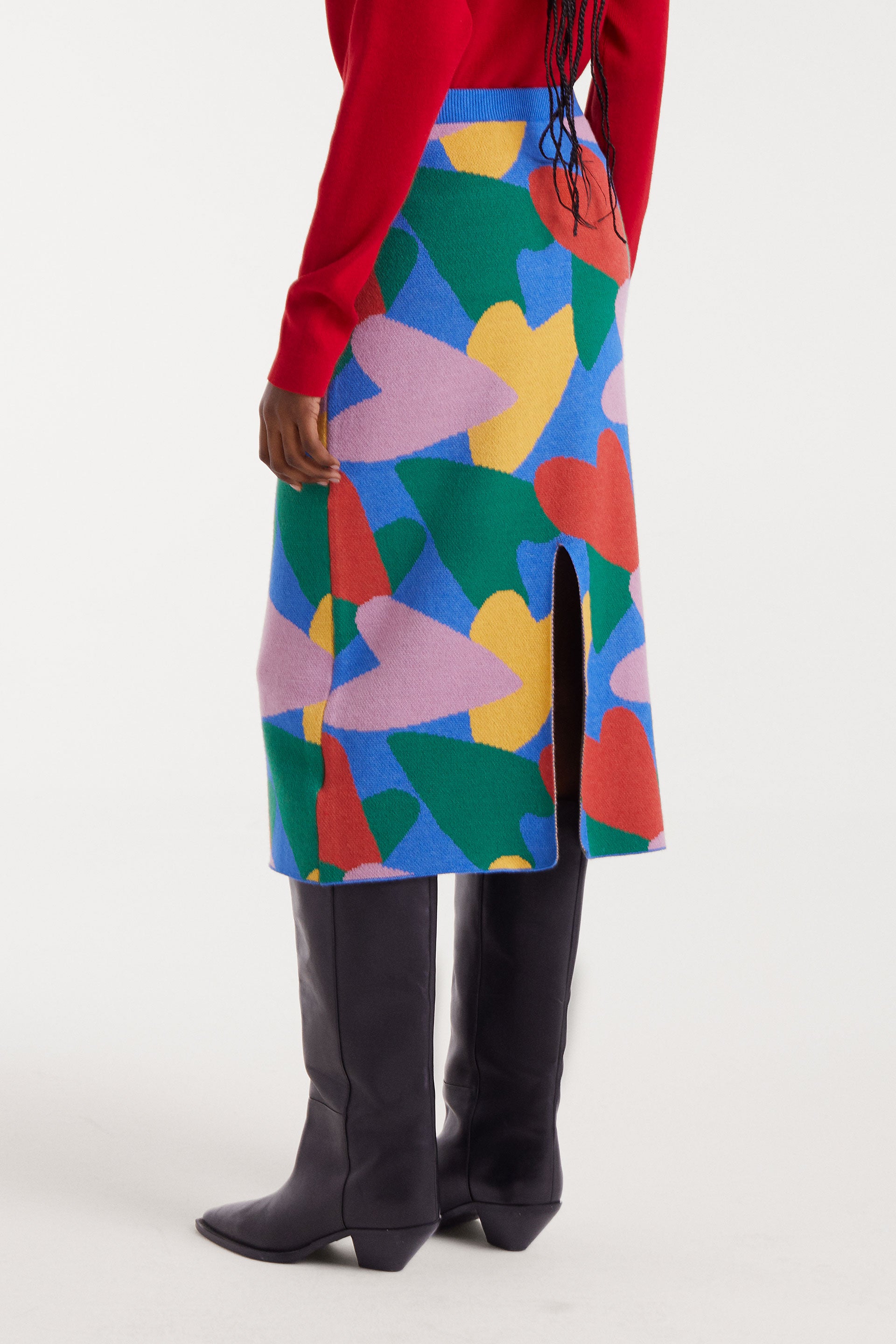 Midi Pencil Skirt Multi Colour Heart Print