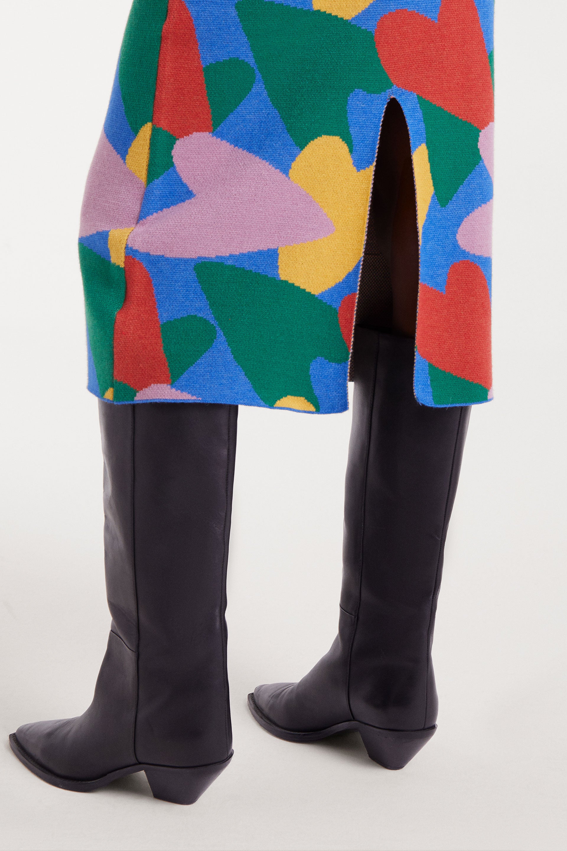 Midi Pencil Skirt Multi Colour Heart Print