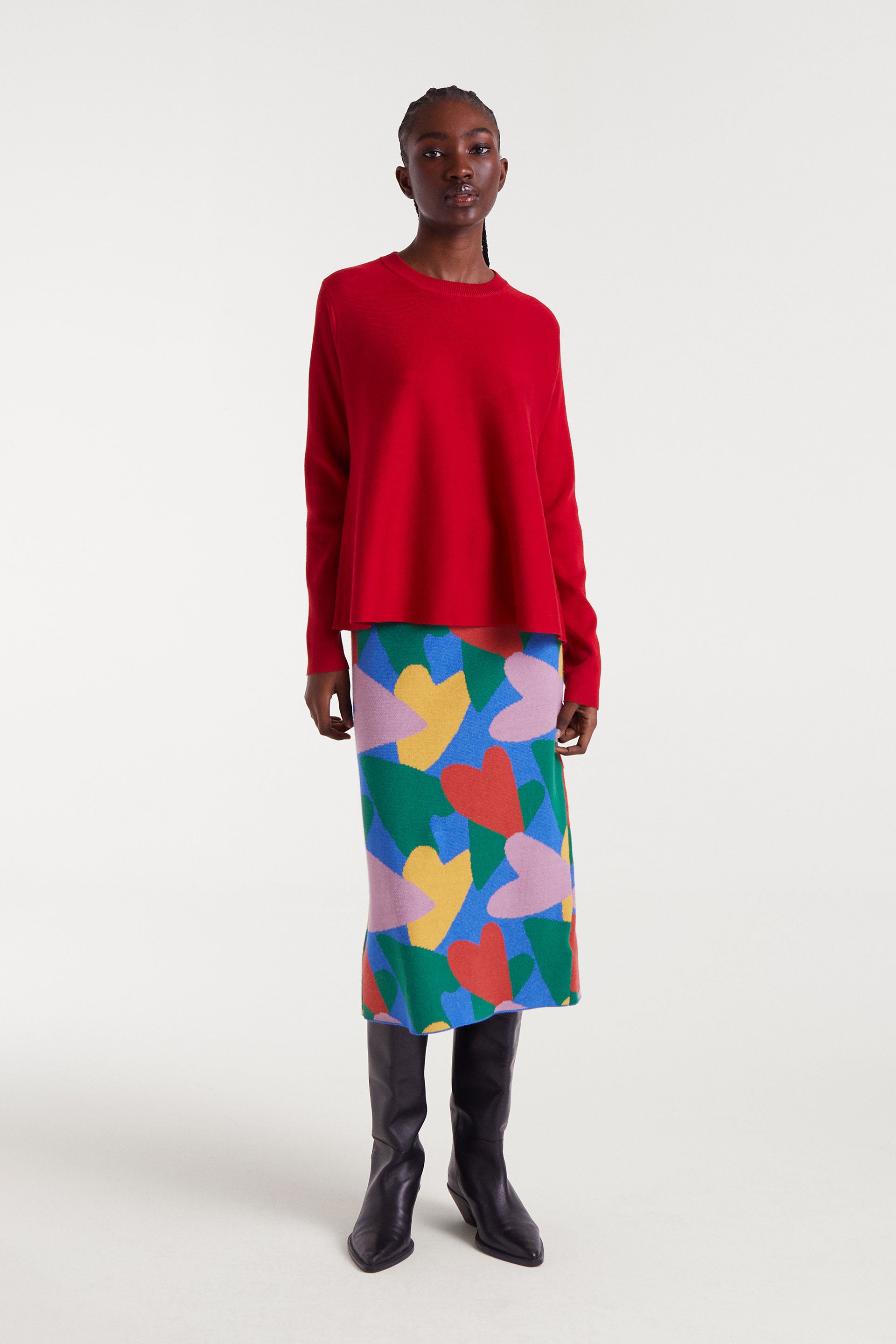 Midi Pencil Skirt Multi Colour Heart Print