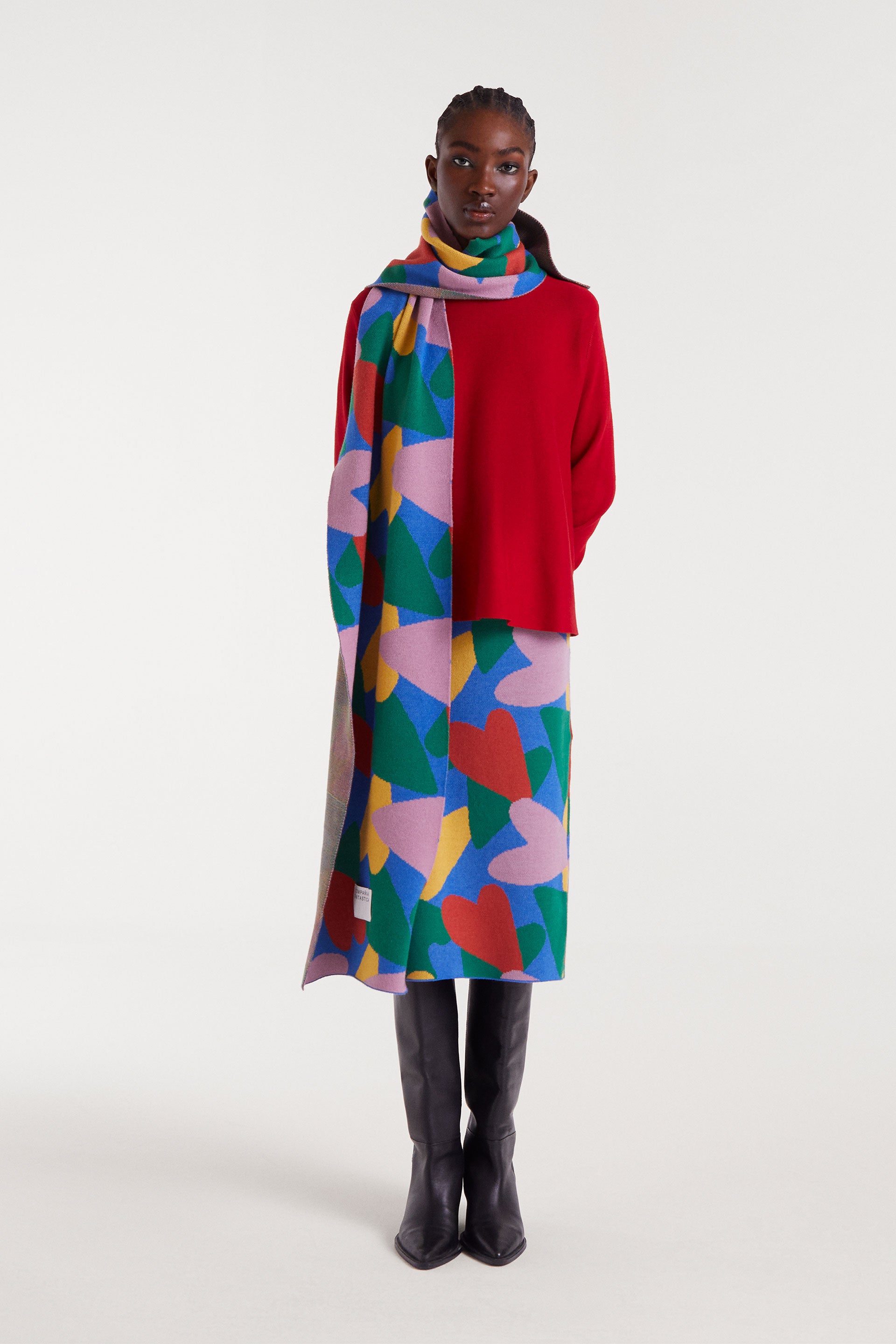 Midi Pencil Skirt Multi Colour Heart Print