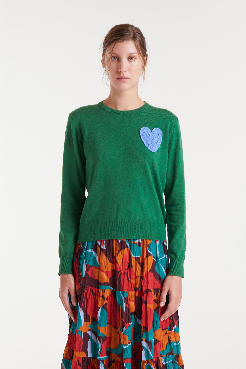 Green Jumper with Blue Heart