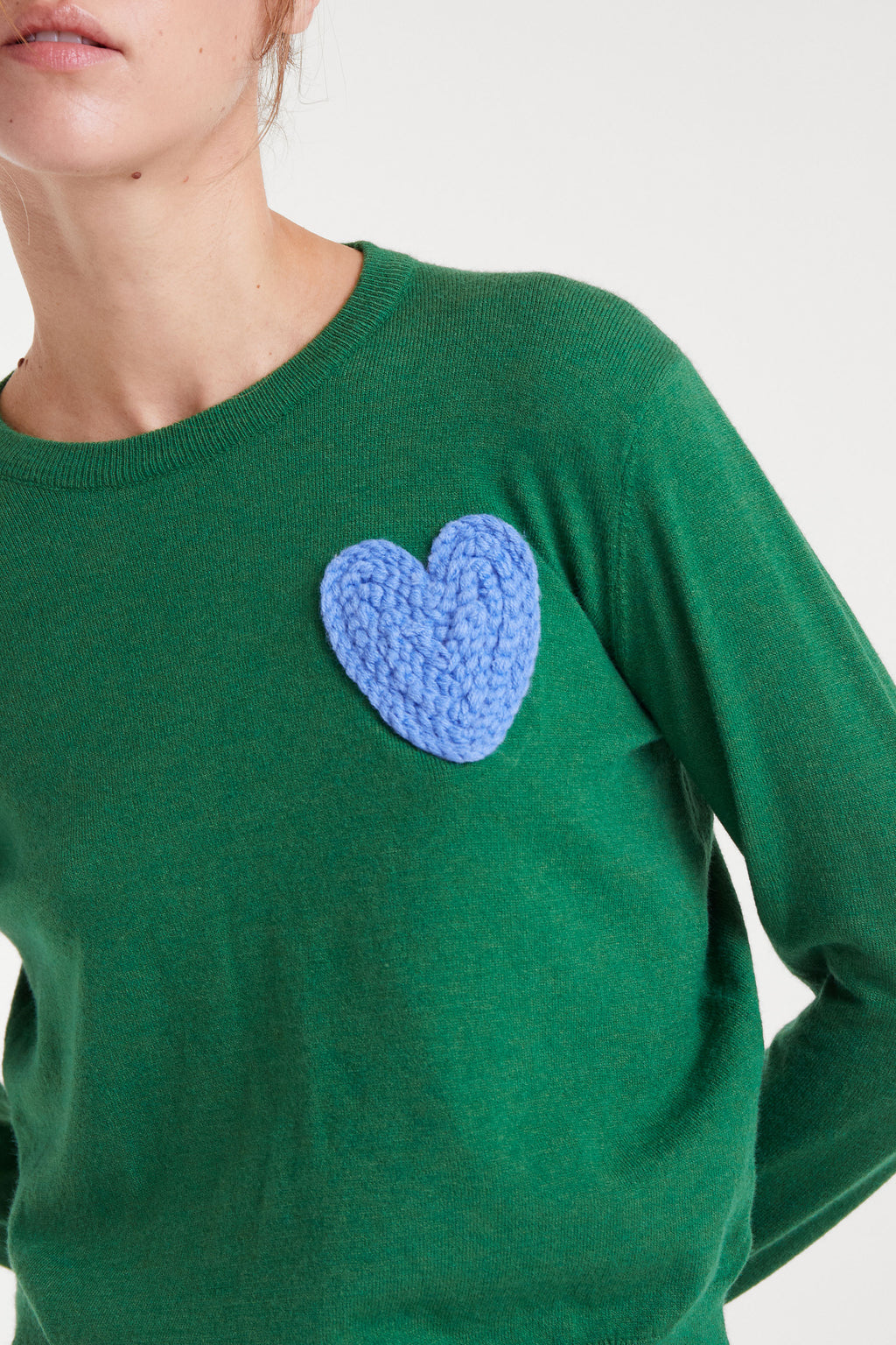 Green Jumper with Blue Heart