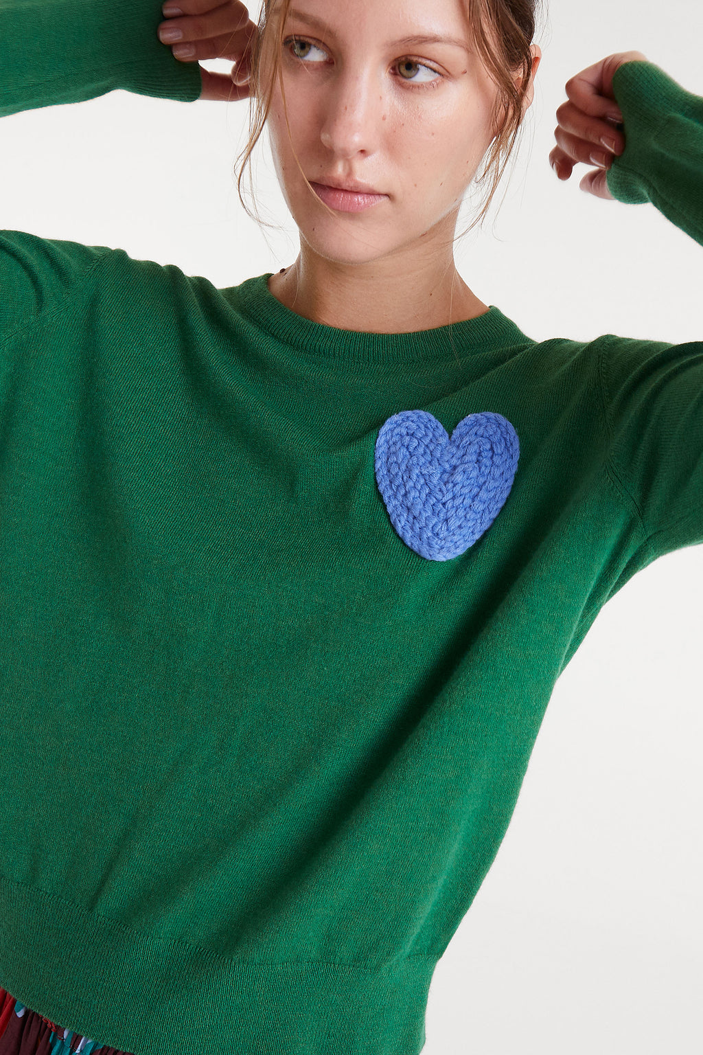 Green Jumper with Blue Heart