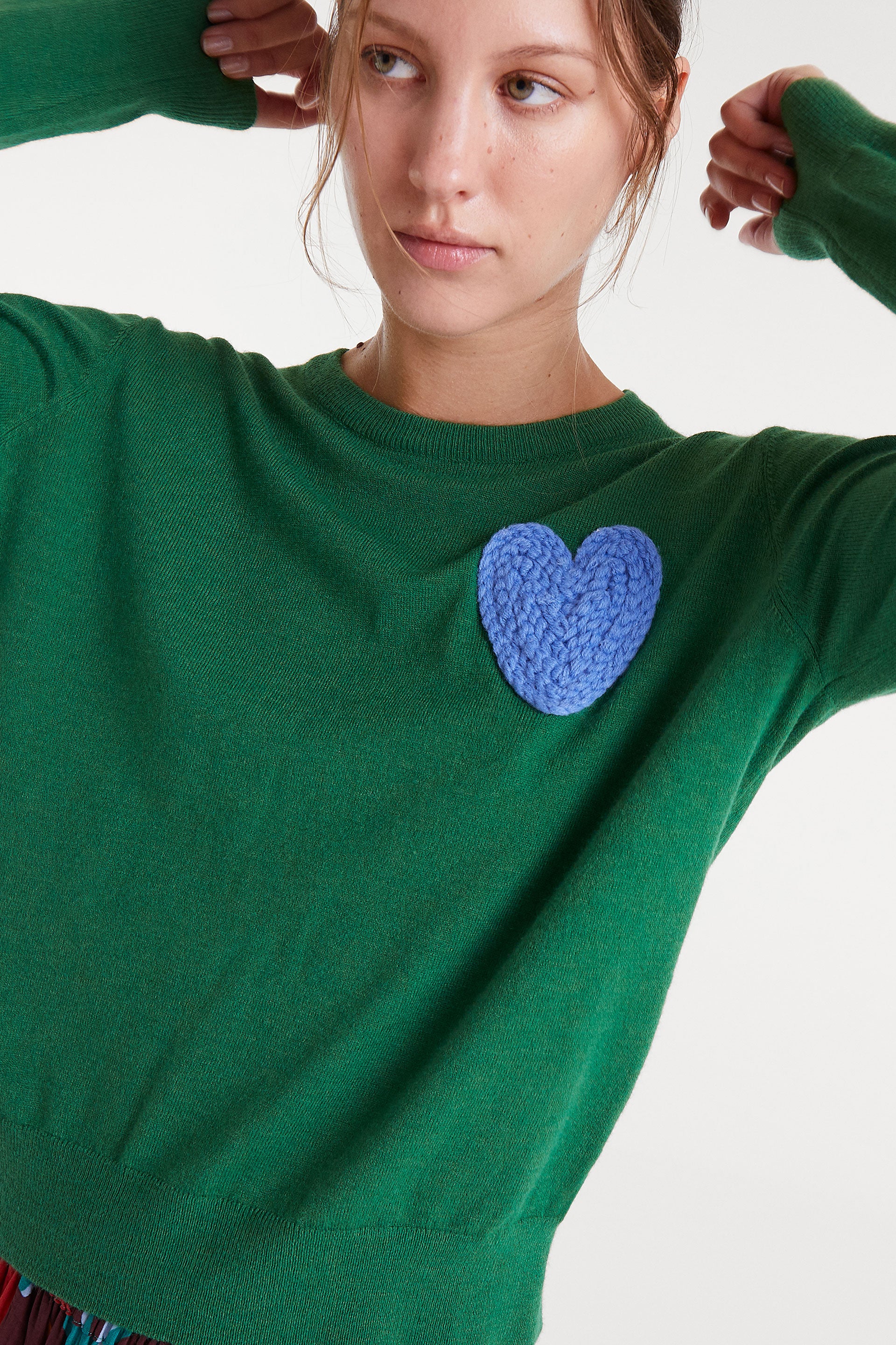 Green Jumper with Blue Heart