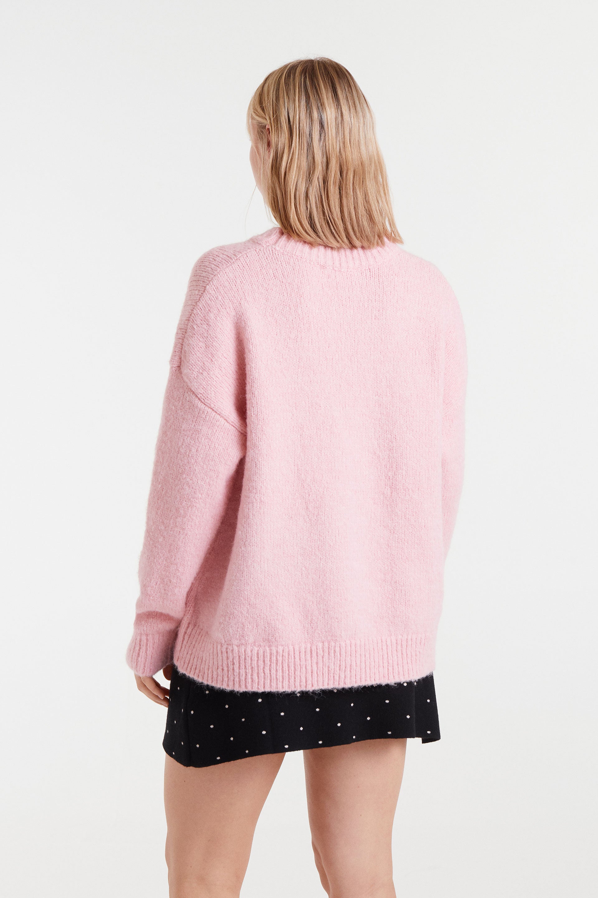 Pink Sweater with Black Strawbery Motif