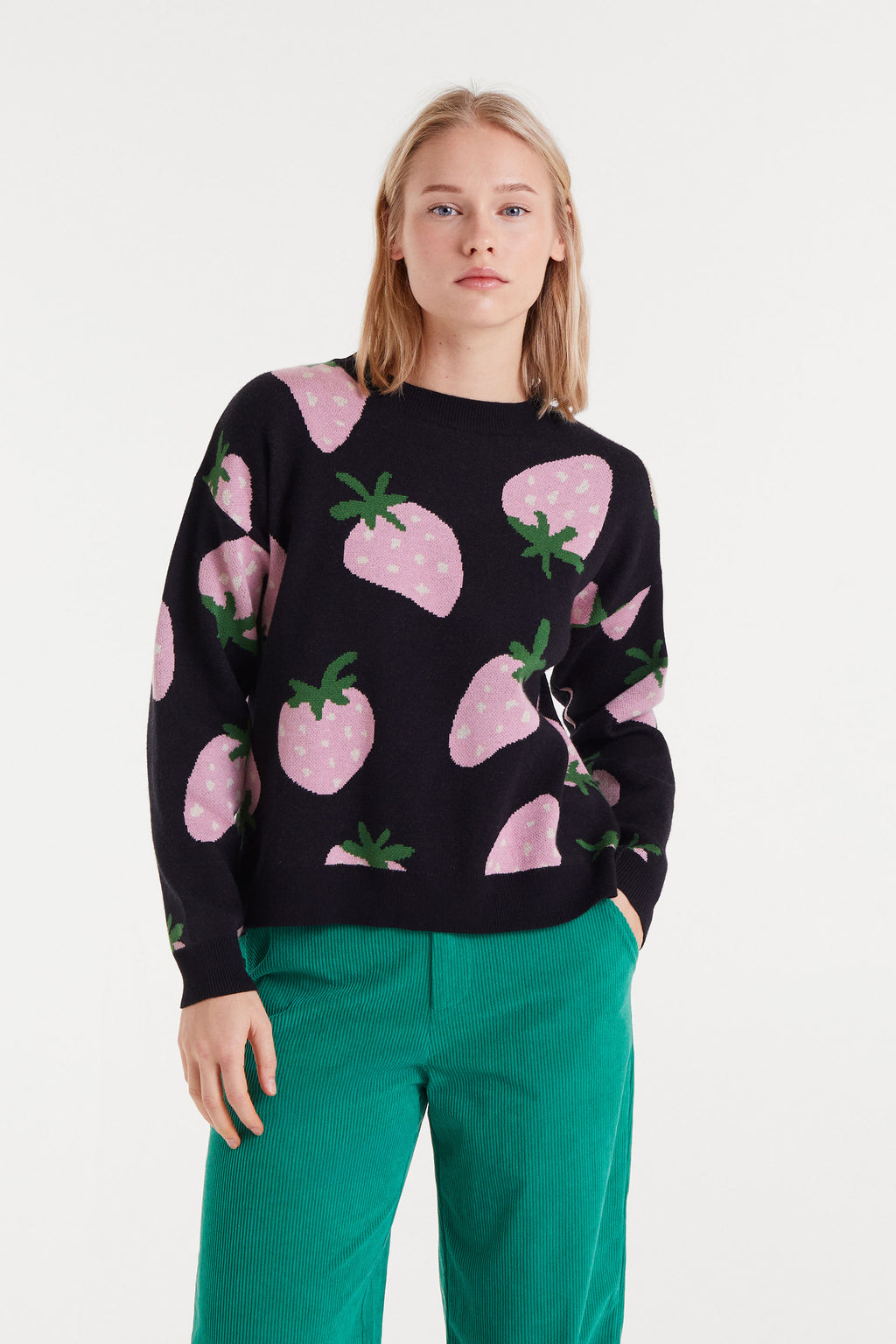 Black Jumper with Strawbery Print