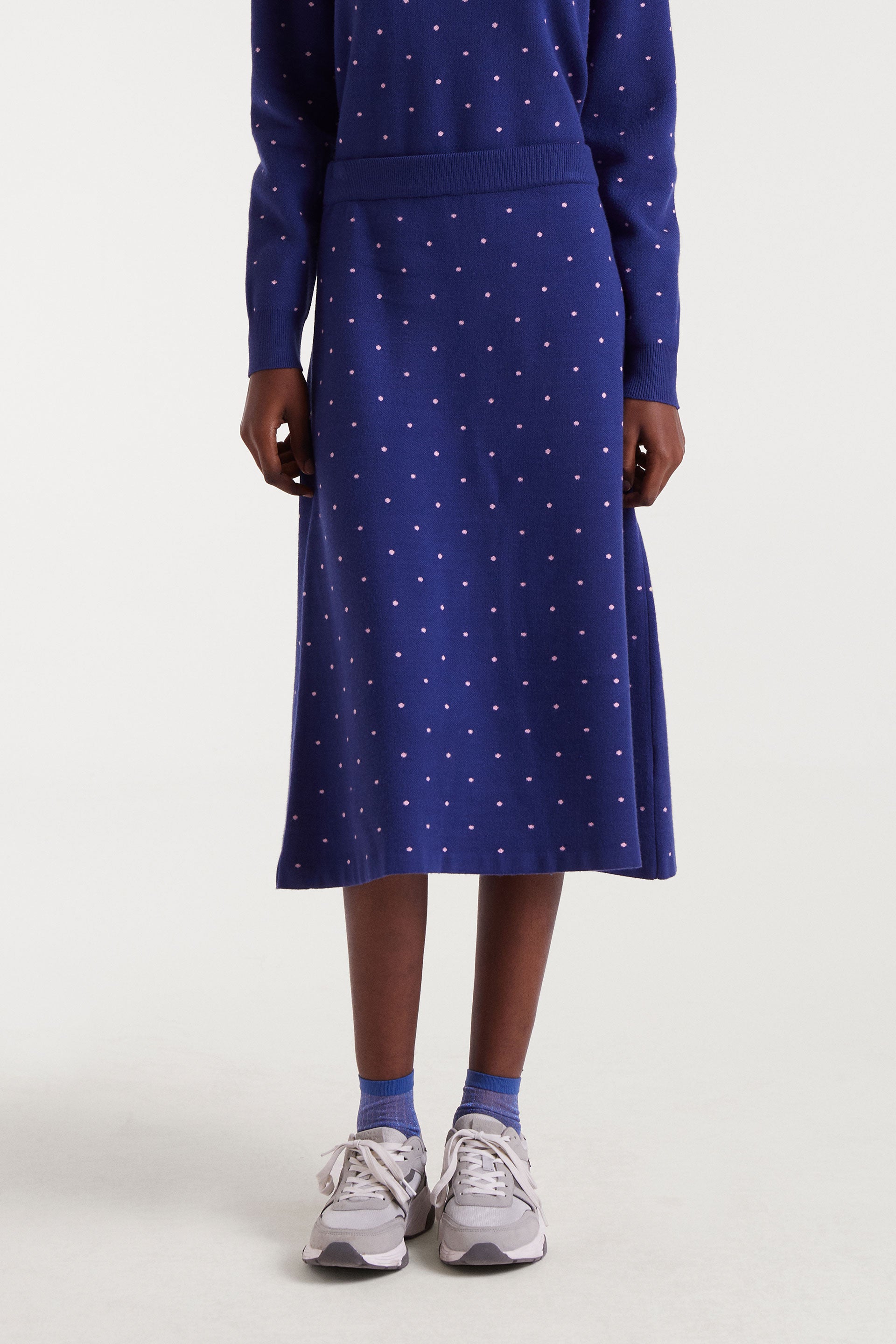 Blue Midi Skirt With Pink Dots