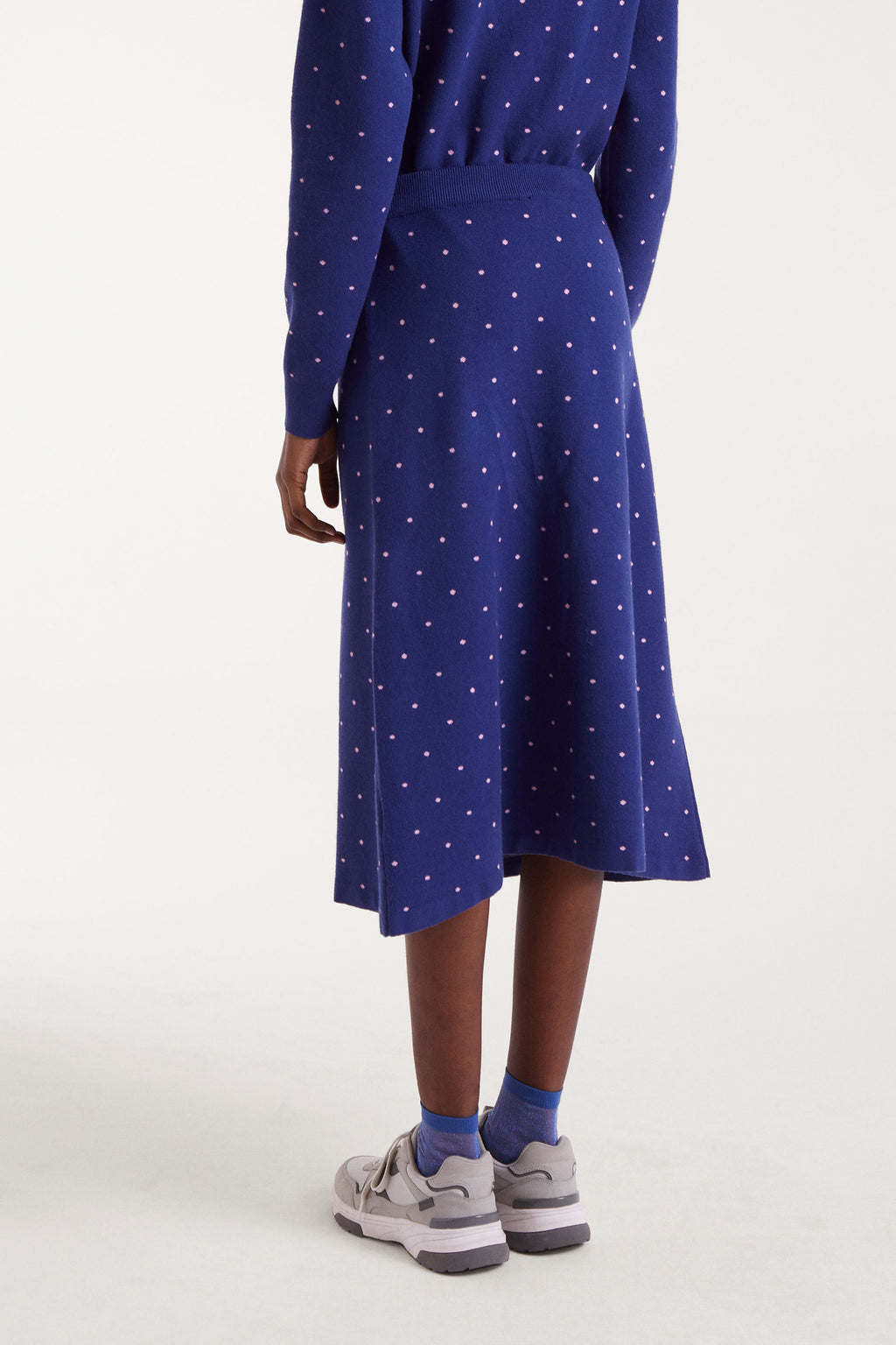 Blue Midi Skirt With Pink Dots