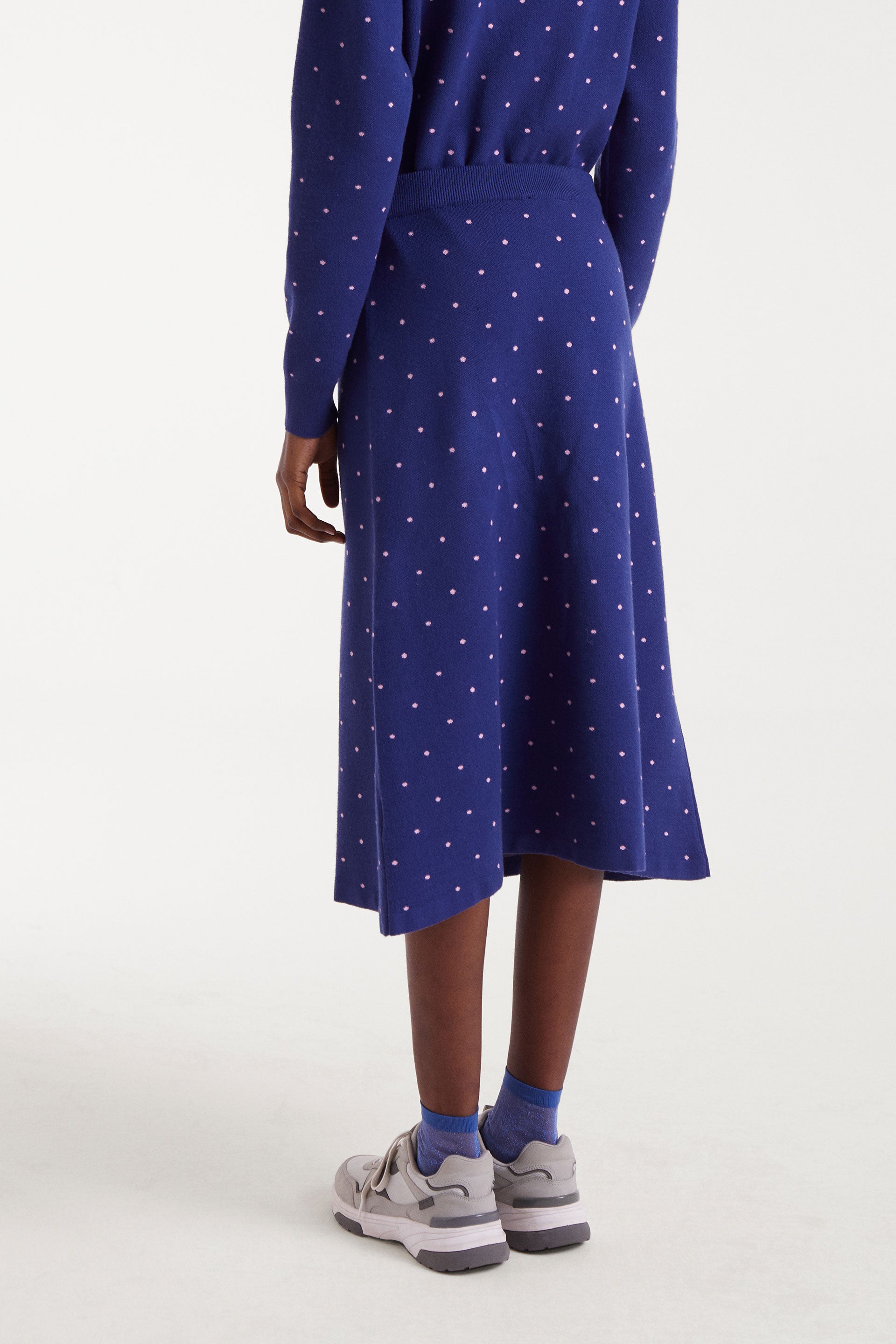 Blue Midi Skirt With Pink Dots