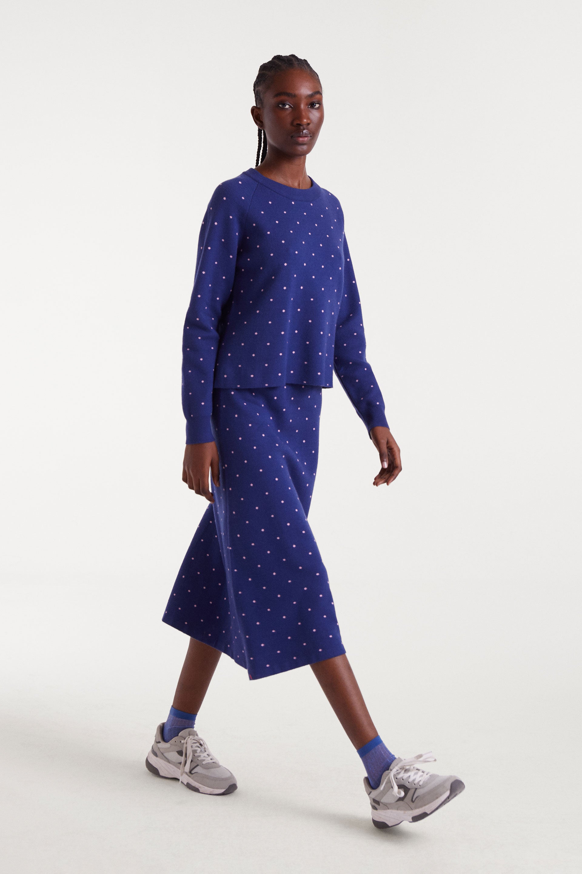 Blue Midi Skirt With Pink Dots