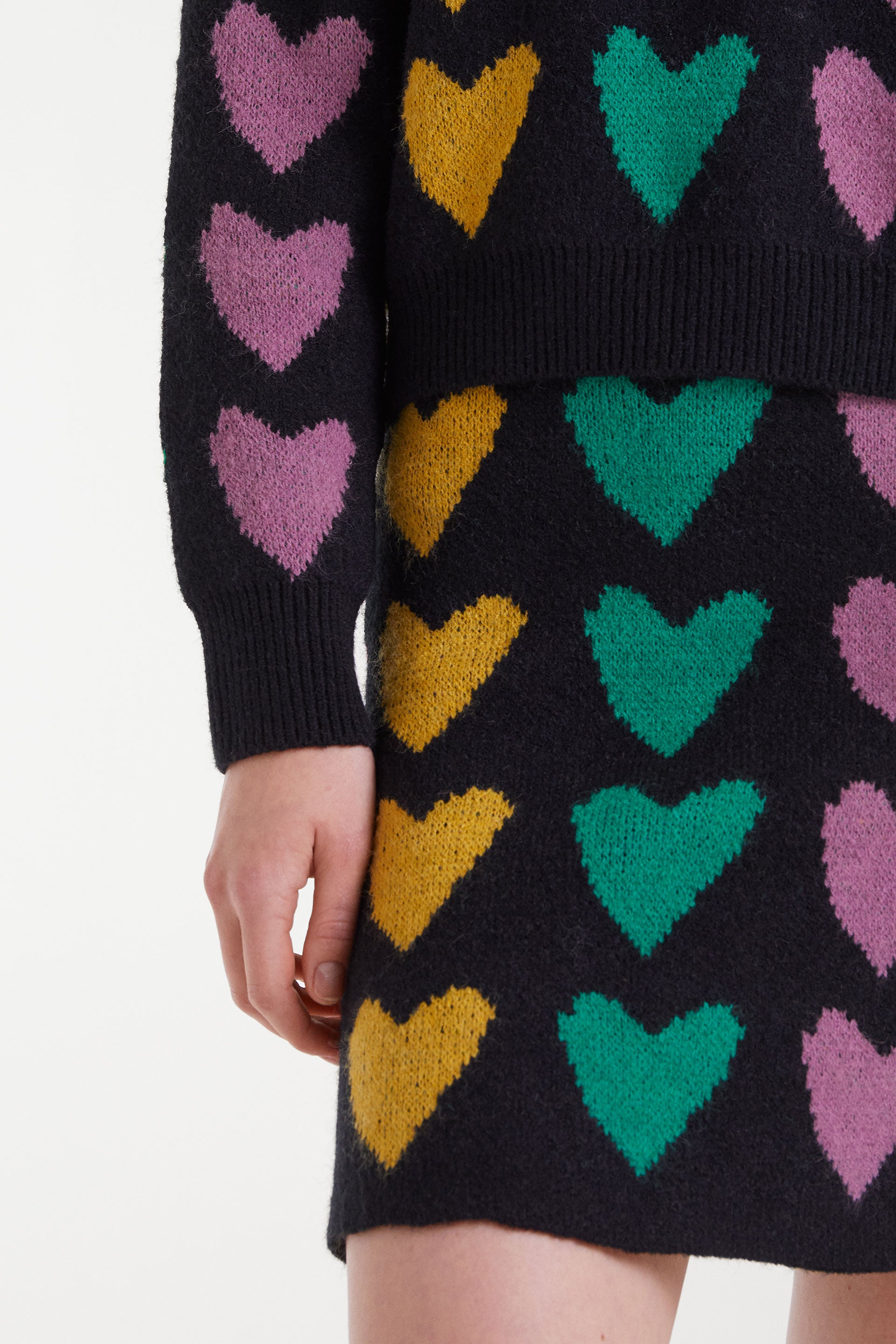 Black Mini Skirt with Heart Print