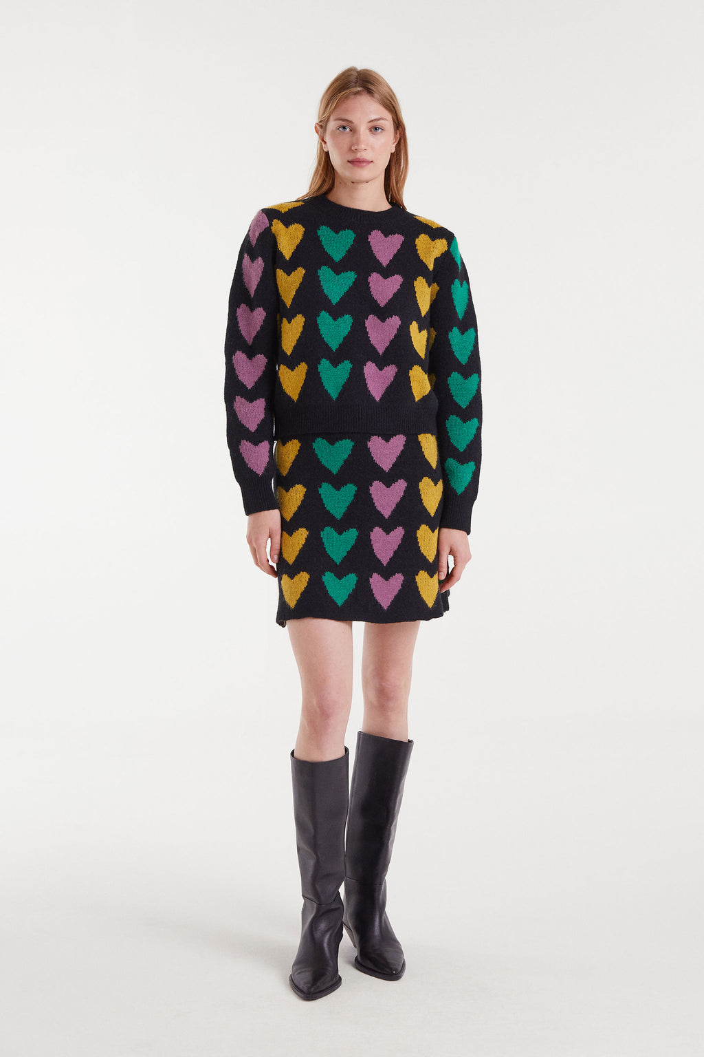 Black Mini Skirt with Heart Print