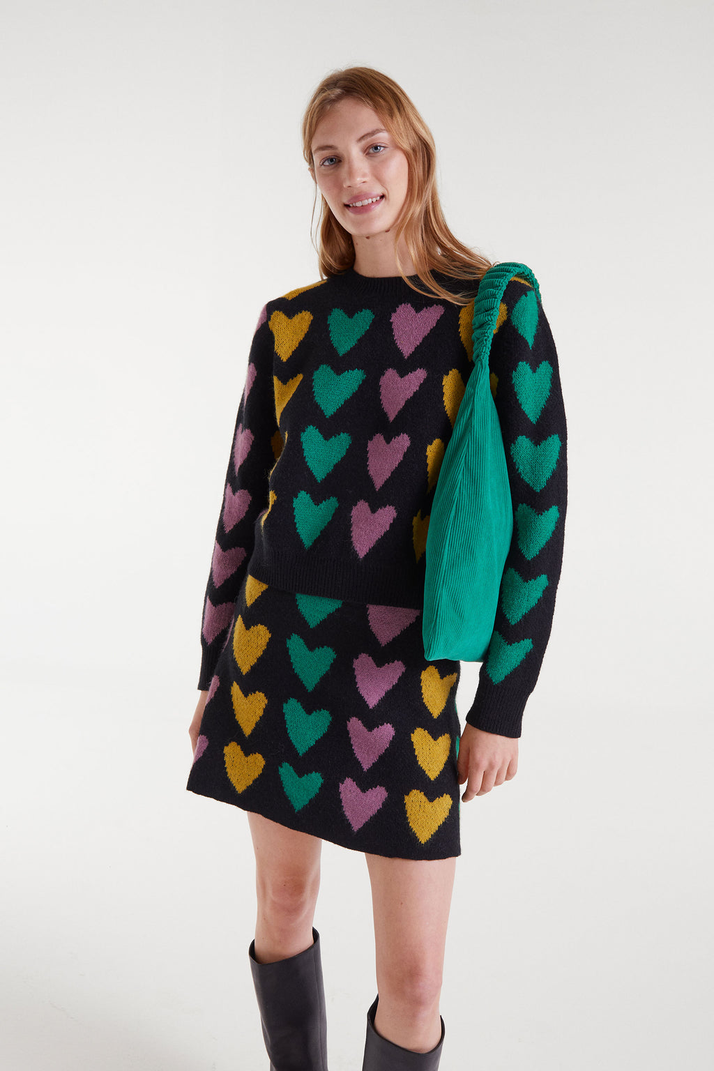 Black Mini Skirt with Heart Print