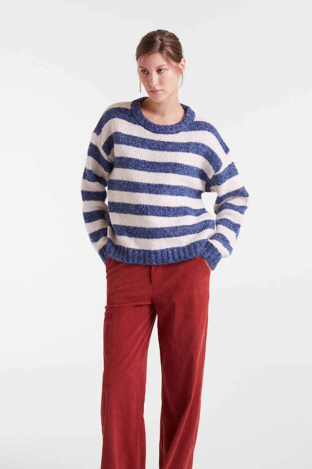 Blue and White Knitted Sweater