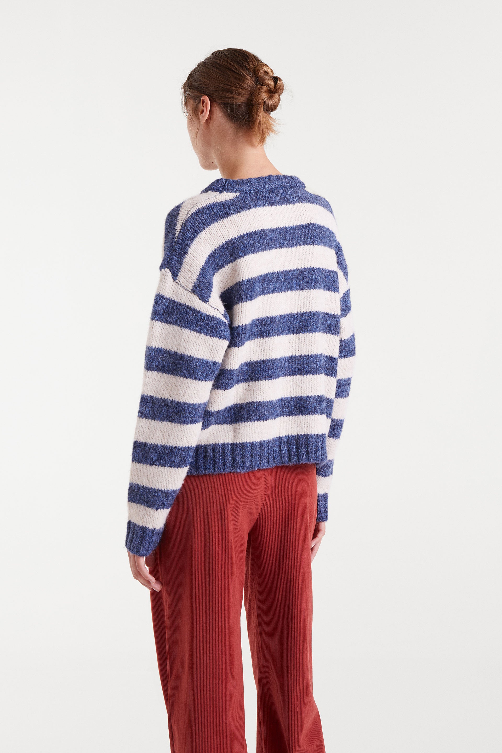 Blue and White Knitted Sweater