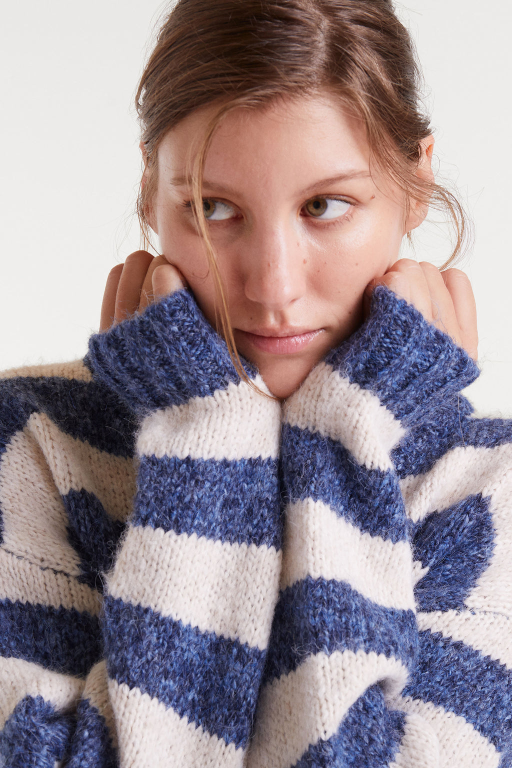 Blue and White Knitted Sweater