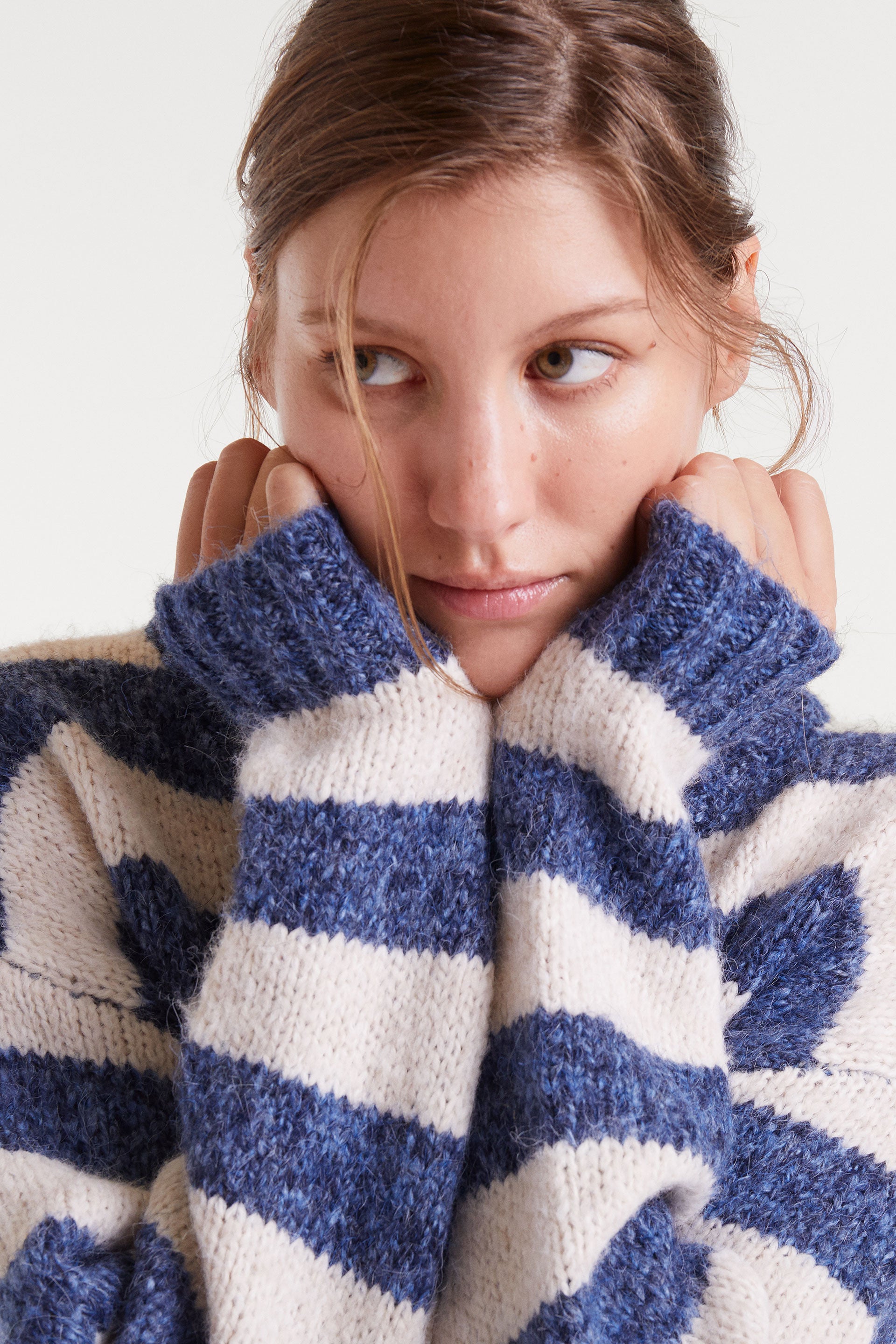 Blue and White Knitted Sweater