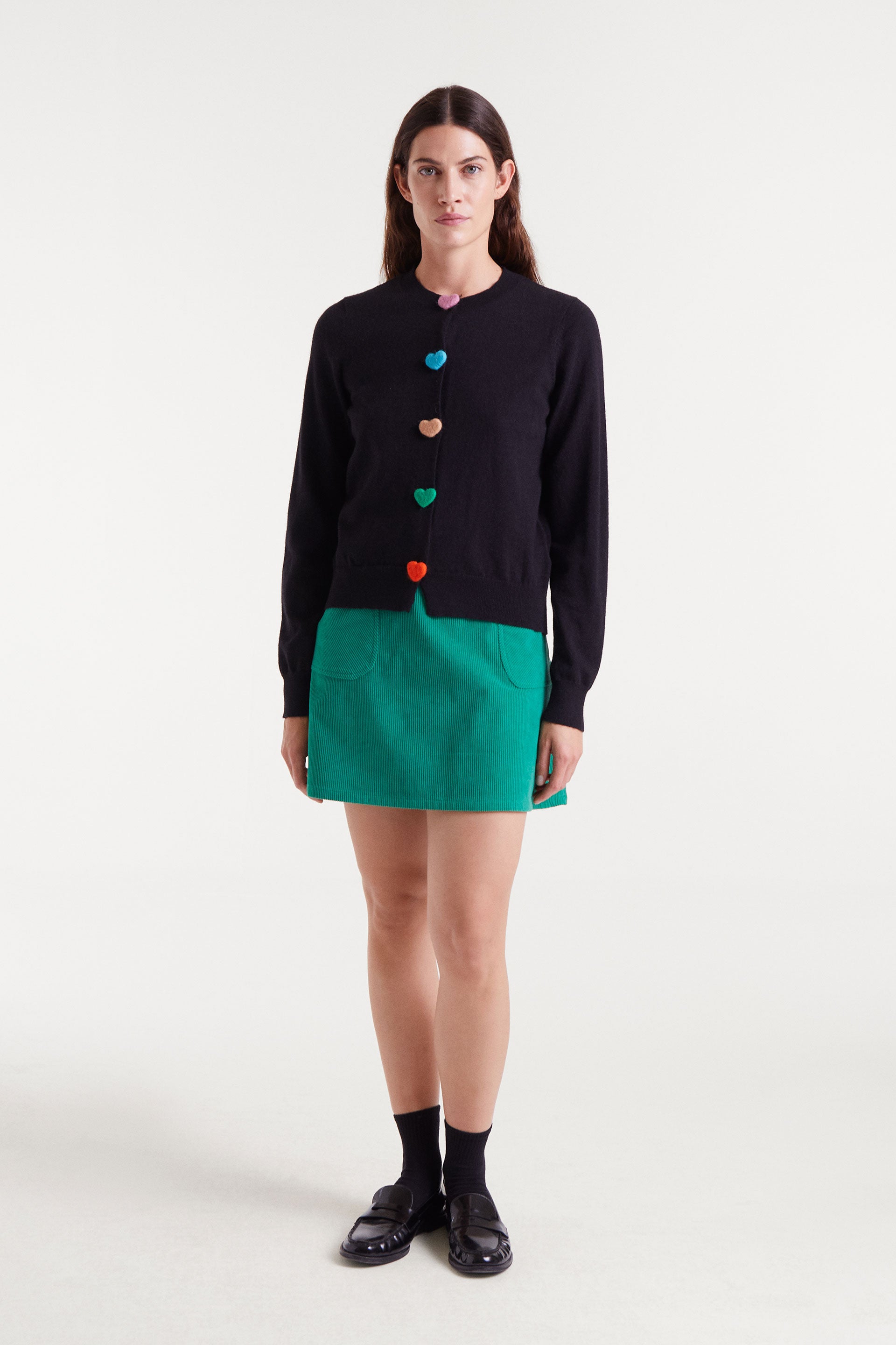 Black Knitted Cardigan with Heart-Shaped Buttons