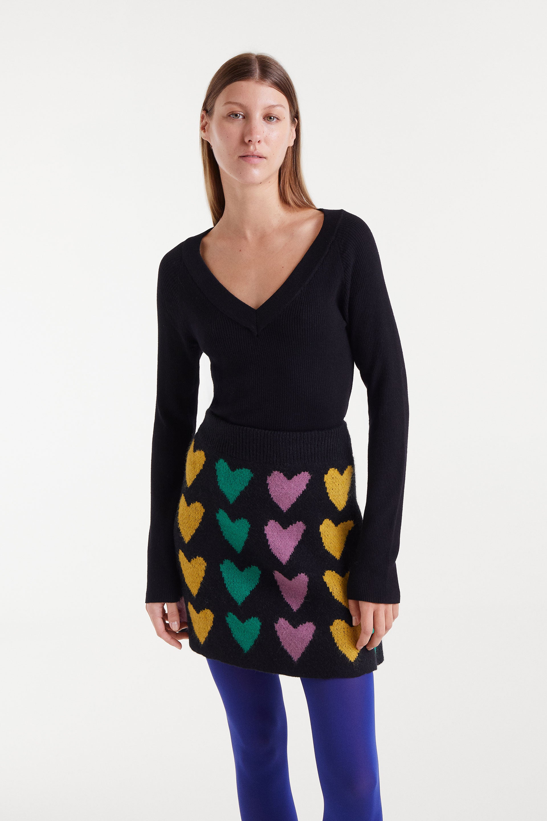 Black V-Neck Ribbed Sweater