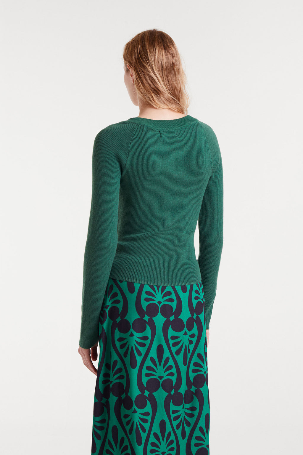 Green V-Neck Ribbed Sweater