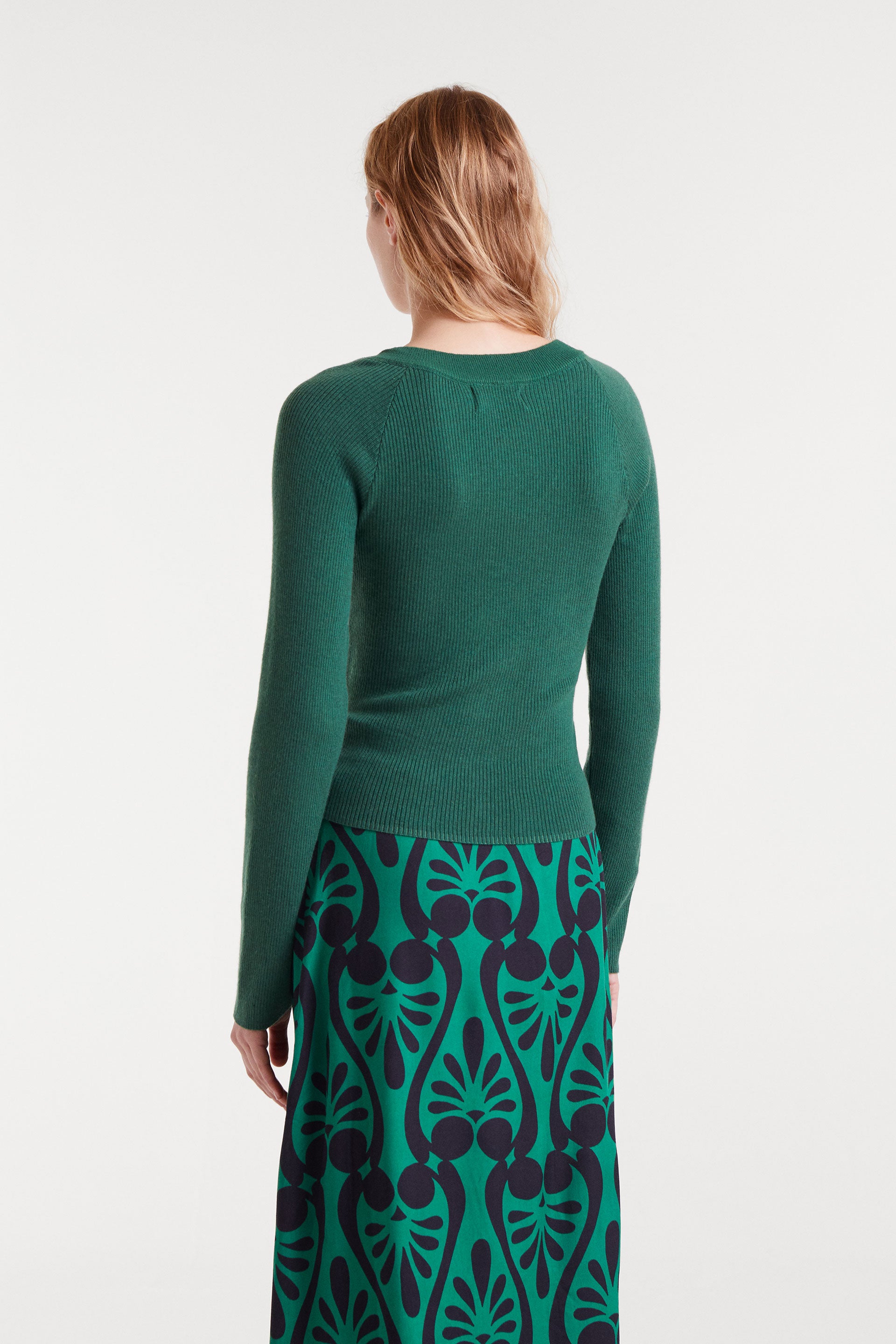 Green V-Neck Ribbed Sweater