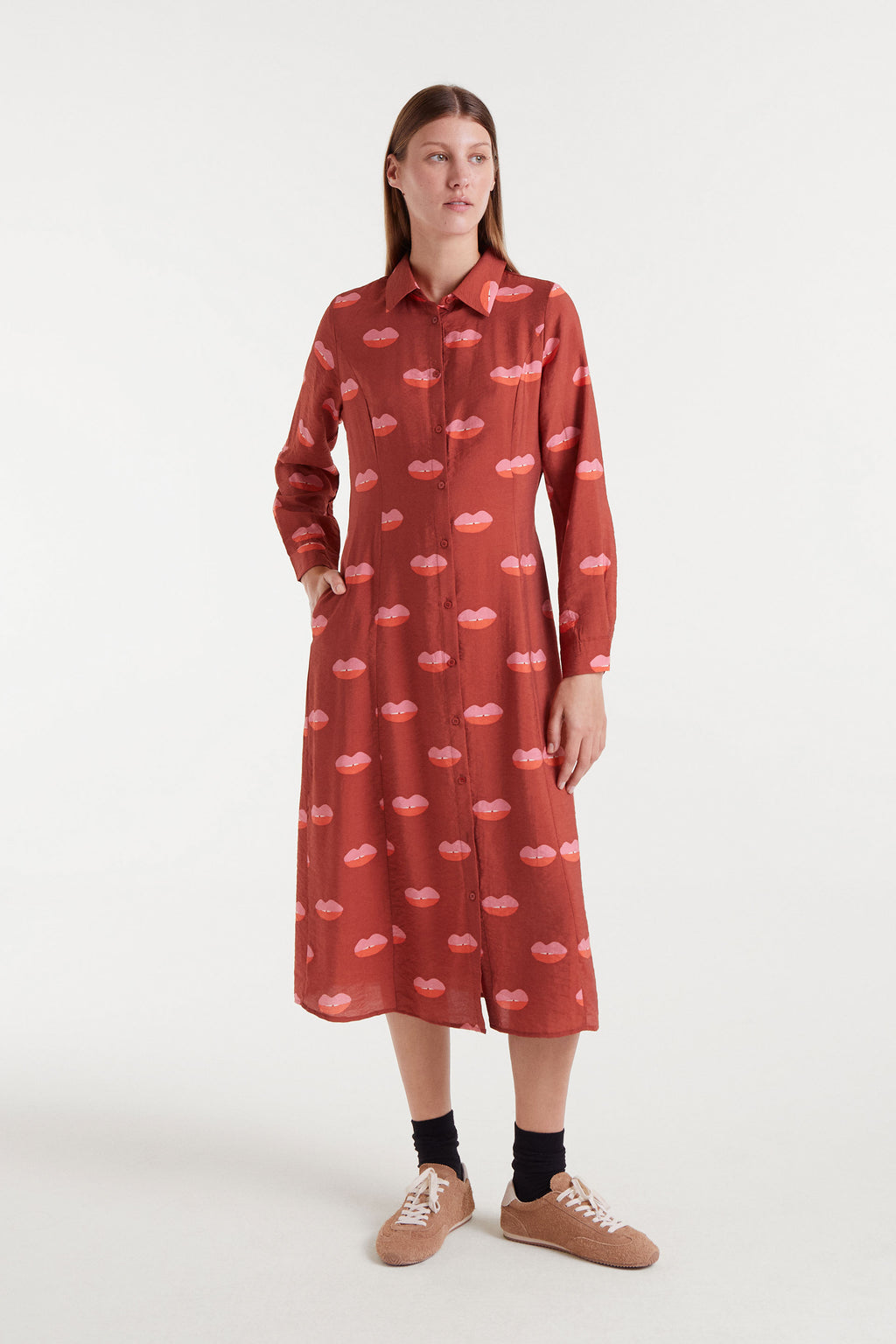 Rust Red Lips Print Dress