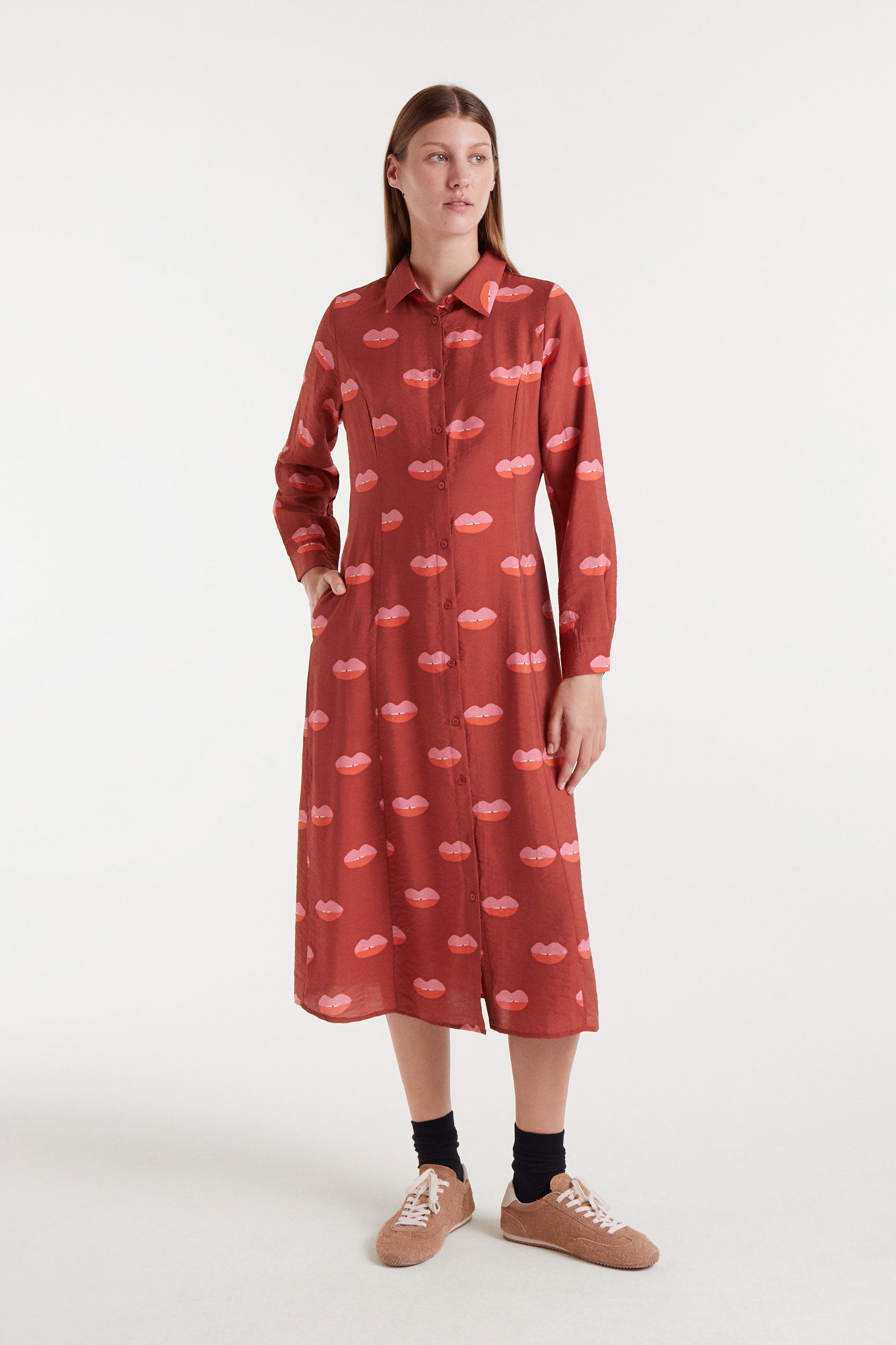 Rust Red Lips Print Dress