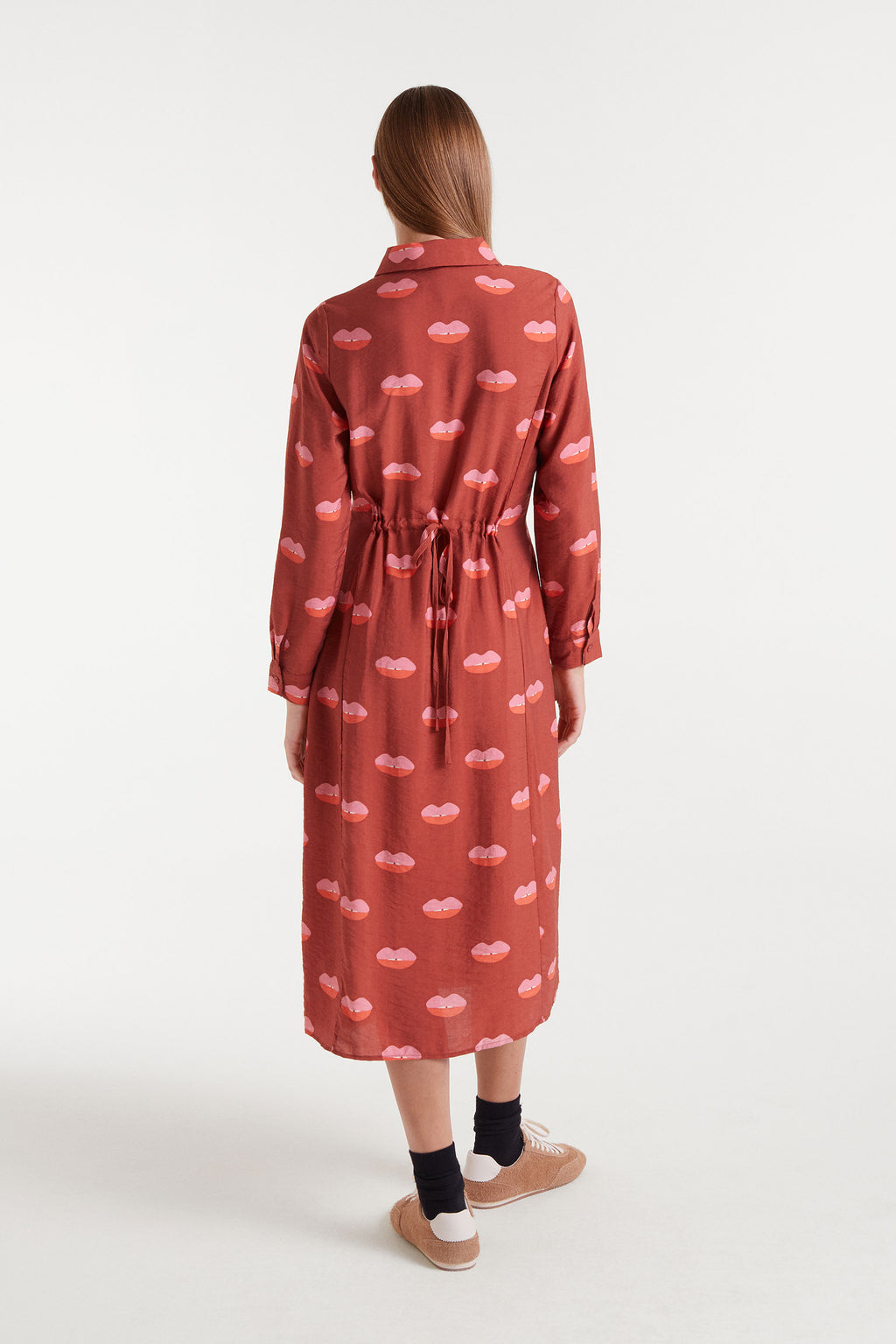 Rust Red Lips Print Dress
