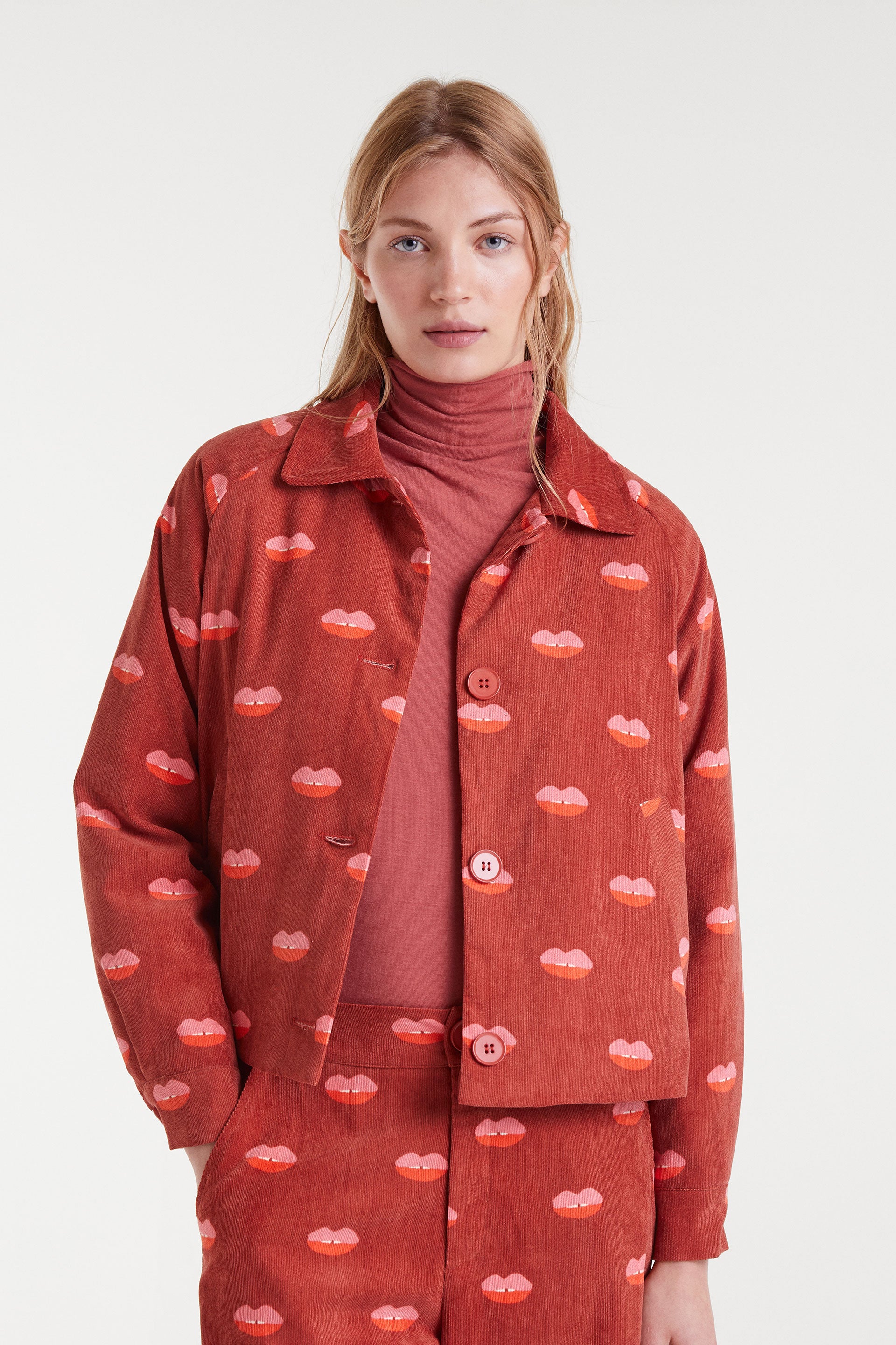 Rusted Red Lip Print Jacket