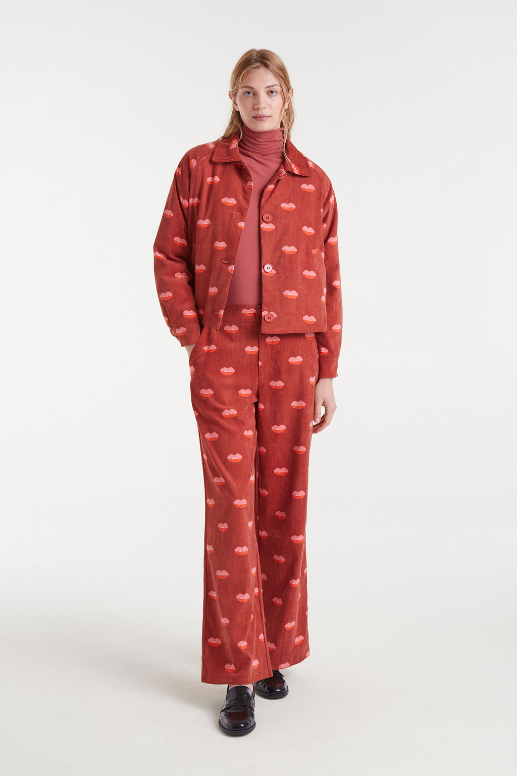 Rusted Red Lip Print Jacket