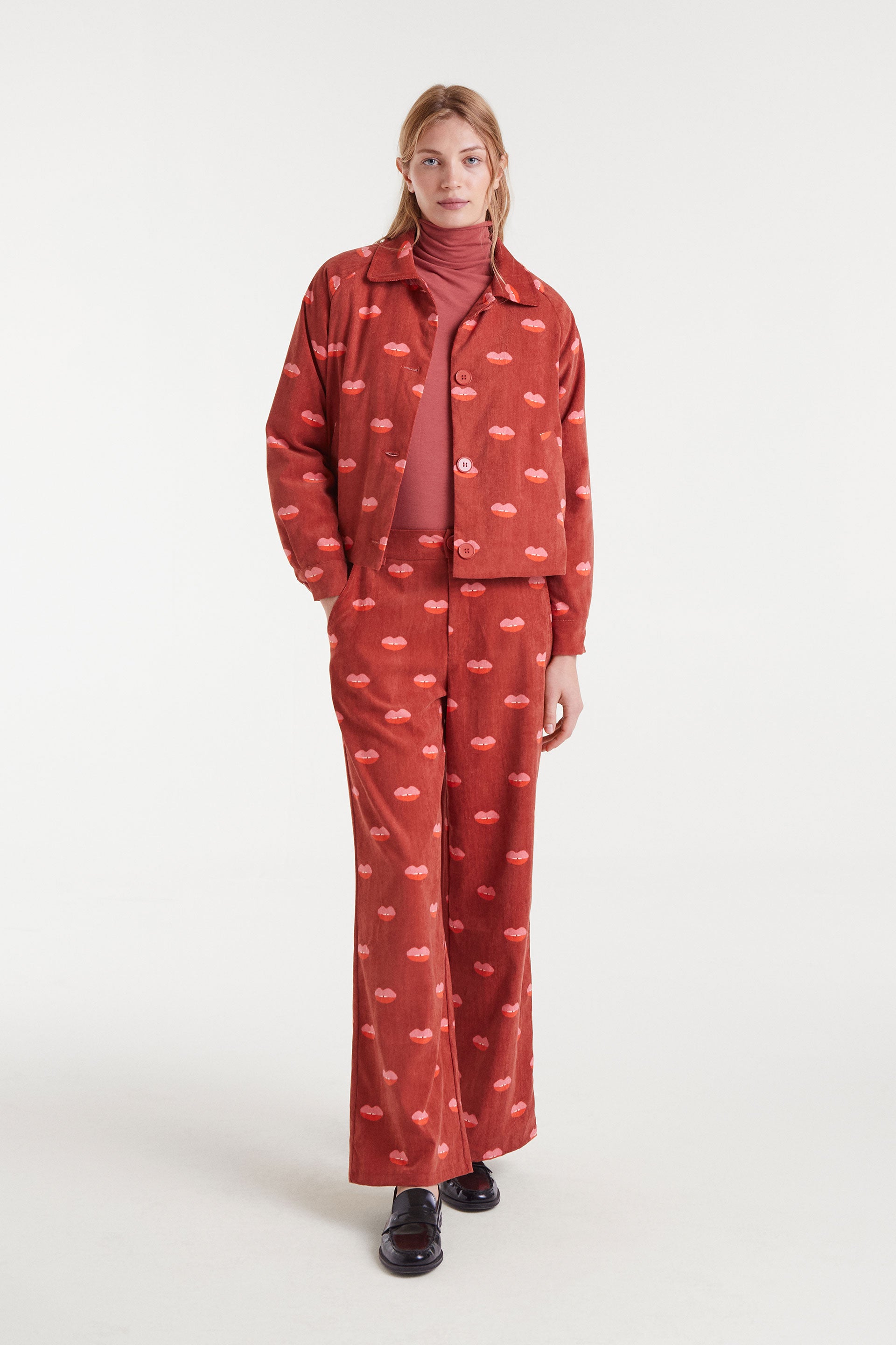 Rusted Red Lip Print Jacket