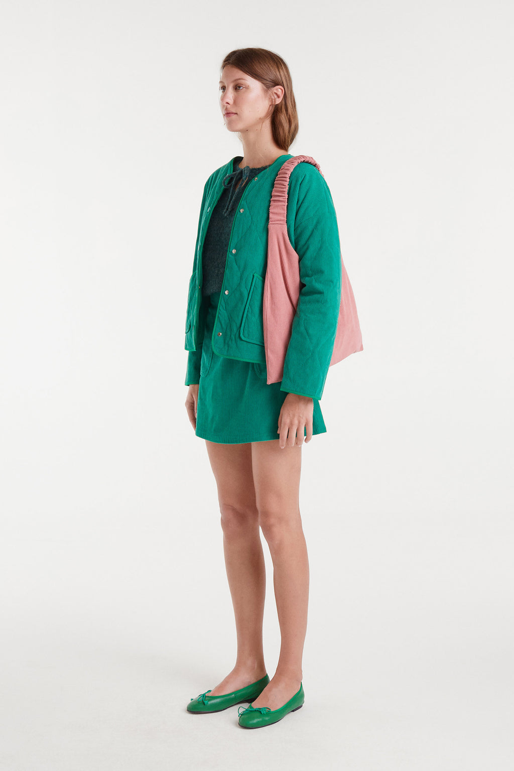 Corduroy Mini Green Skirt