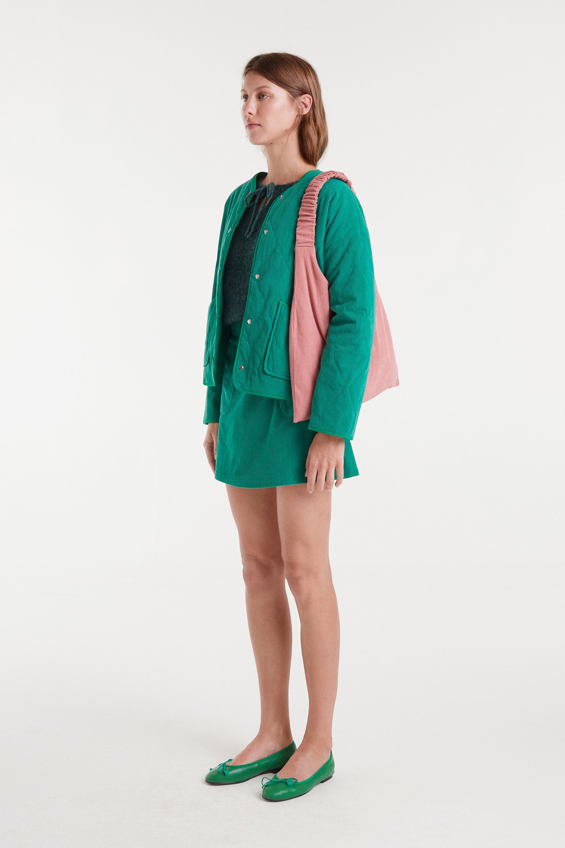 Corduroy Mini Green Skirt