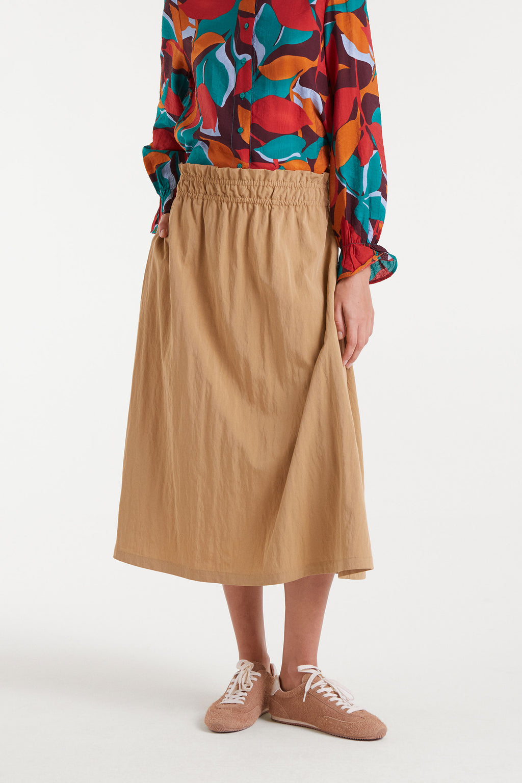 Camel Rayon Midi Skirt