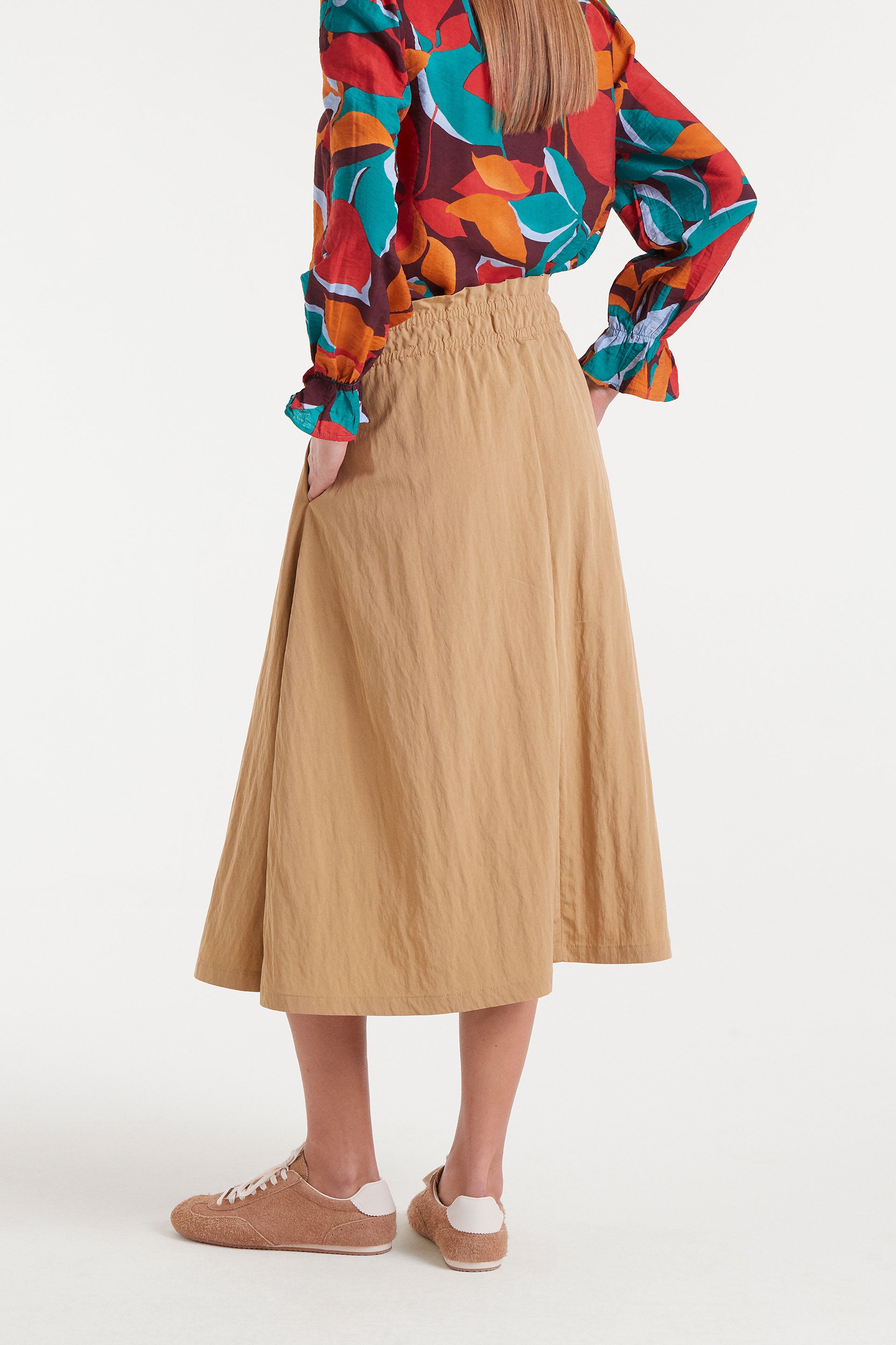 Camel Rayon Midi Skirt