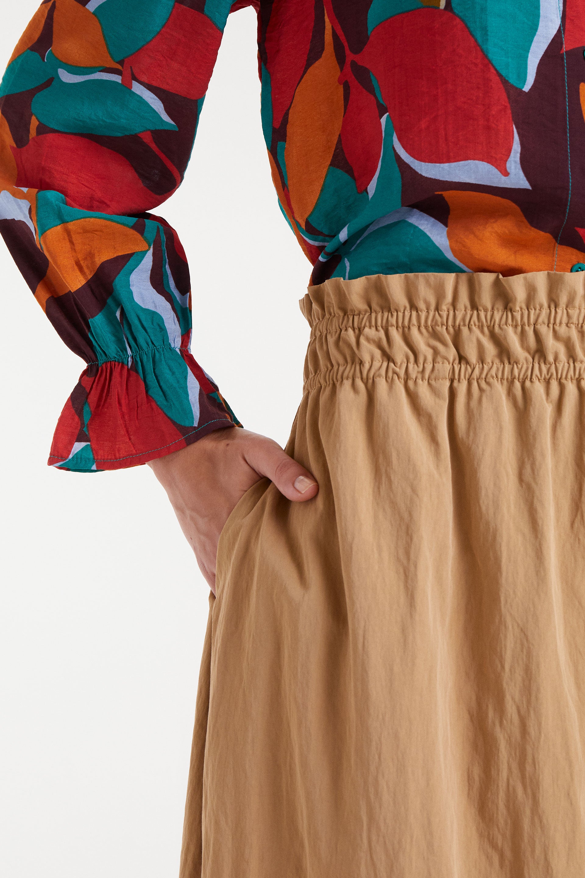 Camel Rayon Midi Skirt