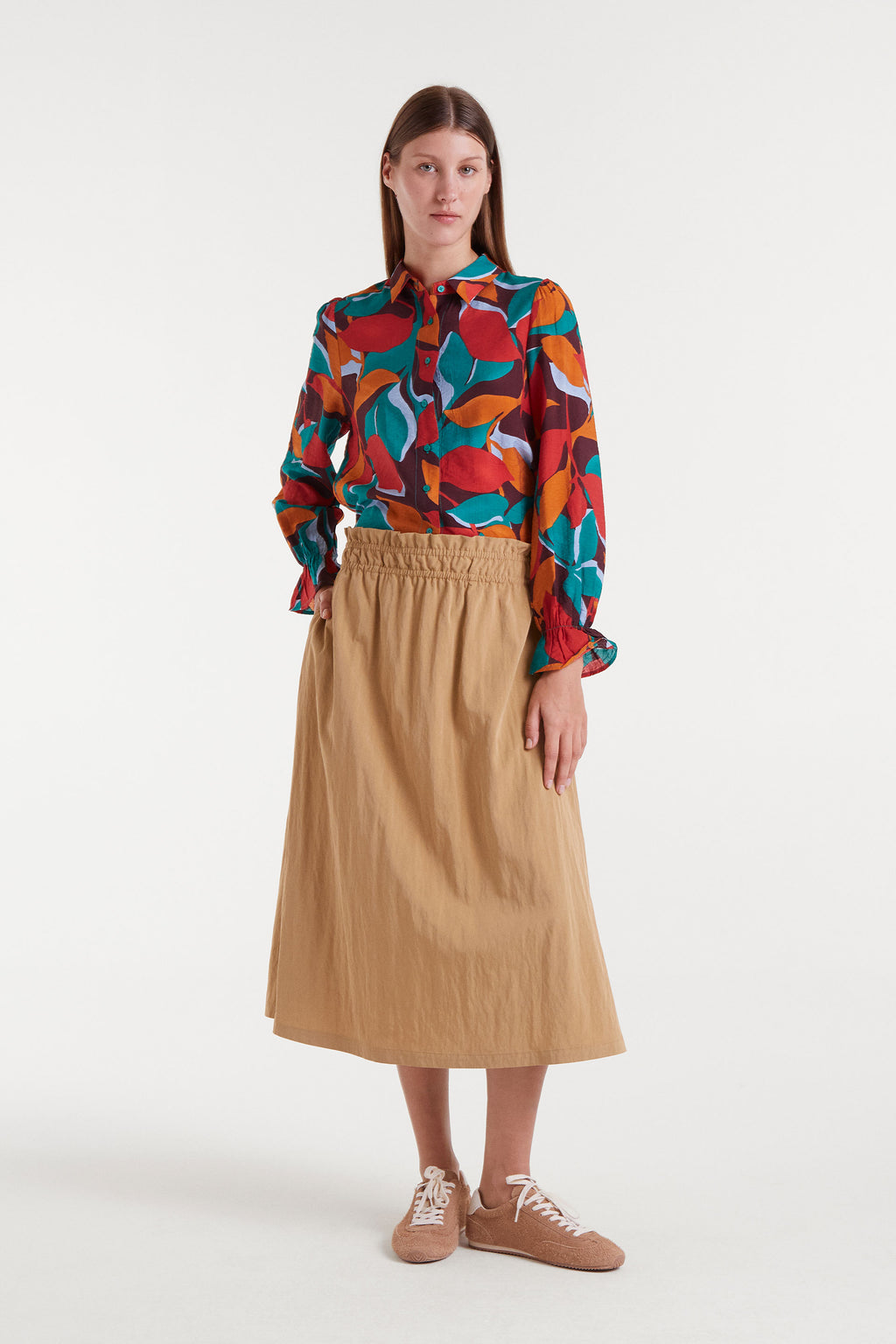 Camel Rayon Midi Skirt