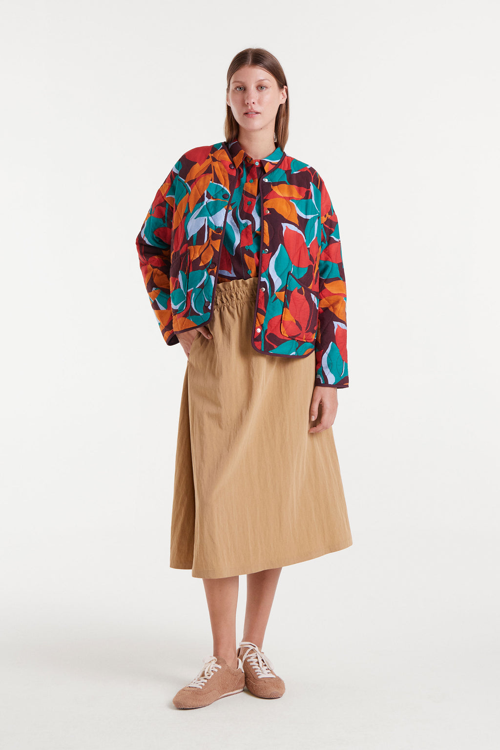 Camel Rayon Midi Skirt