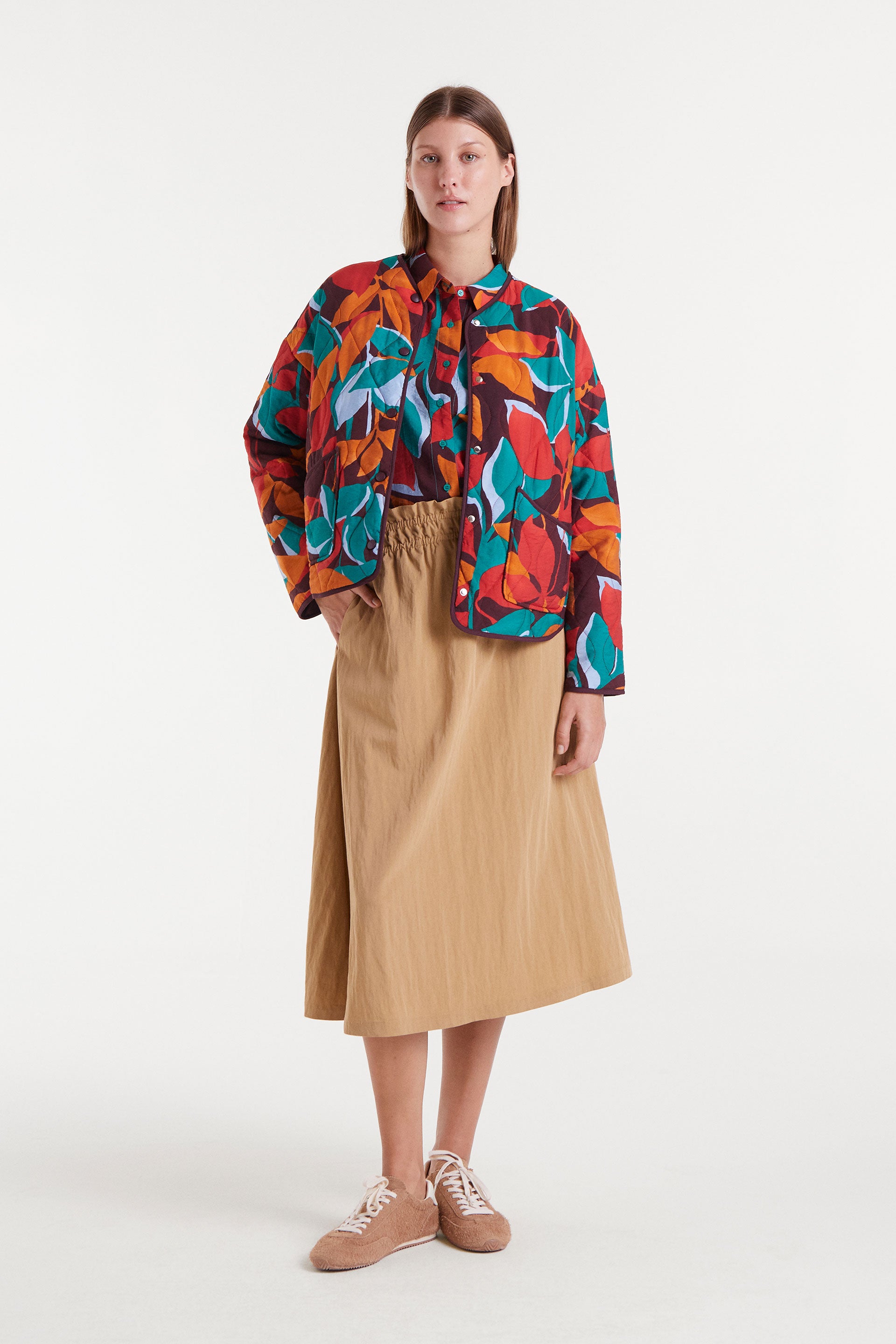 Camel Rayon Midi Skirt