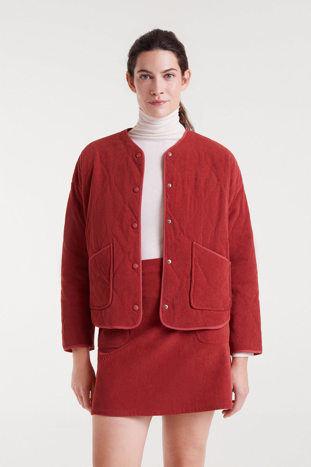 Rusted Red Corduroy Bomber Jacket