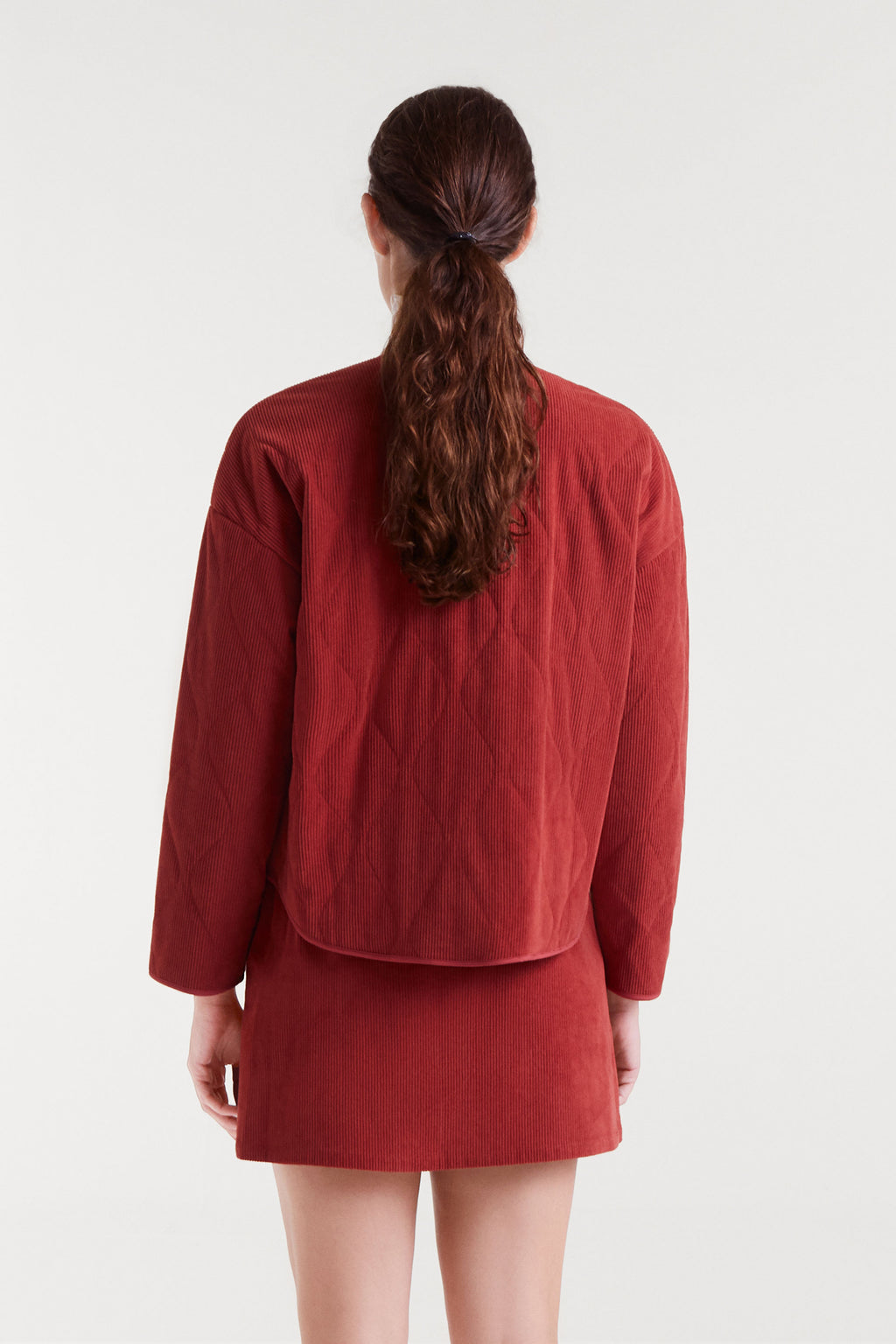 Rusted Red Corduroy Bomber Jacket