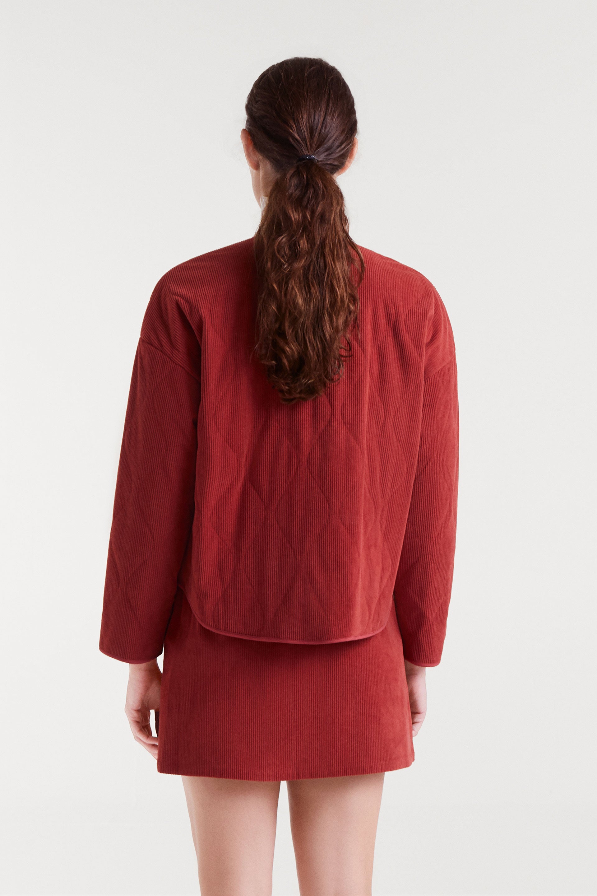 Rusted Red Corduroy Bomber Jacket