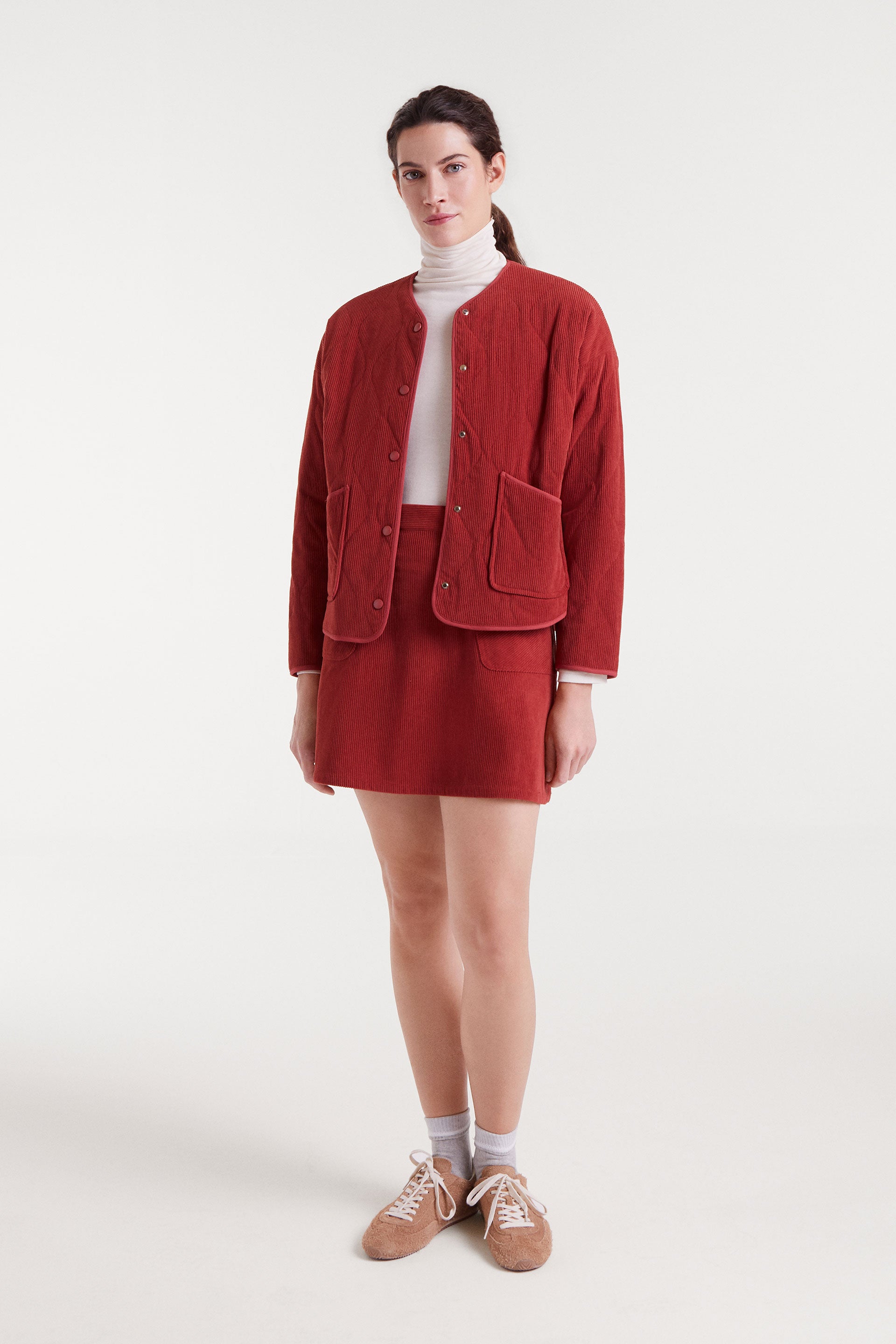 Rusted Red Corduroy Bomber Jacket