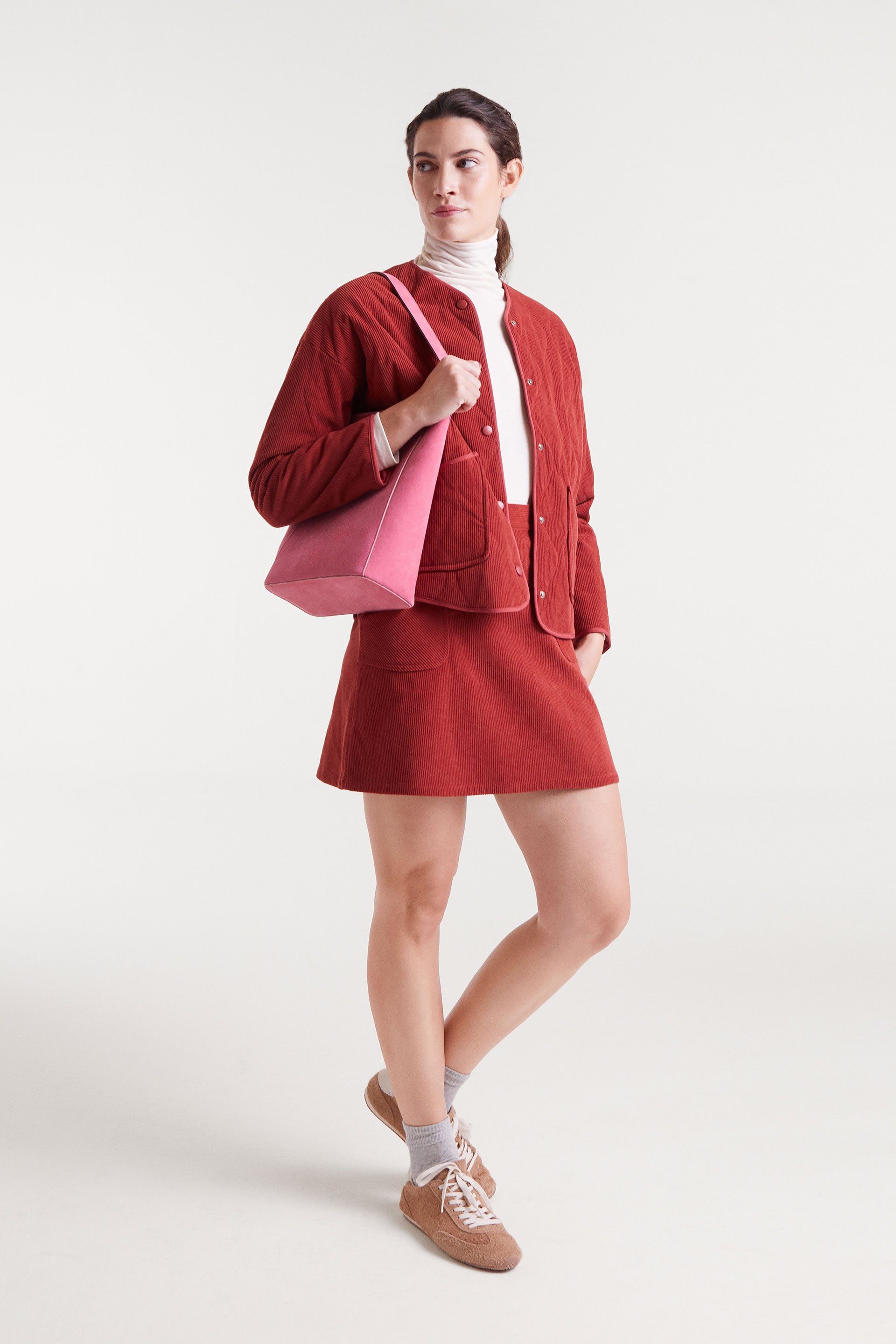 Rusted Red Corduroy Bomber Jacket