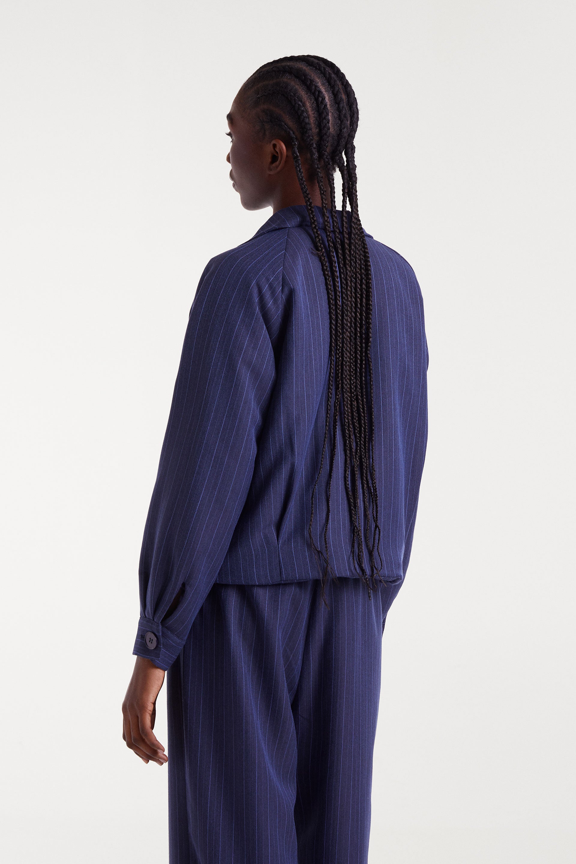 Navy Blue Striped Bomber Jacket