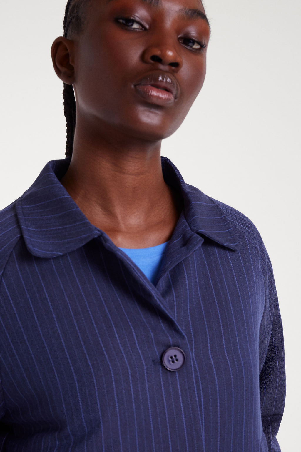 Navy Blue Striped Bomber Jacket