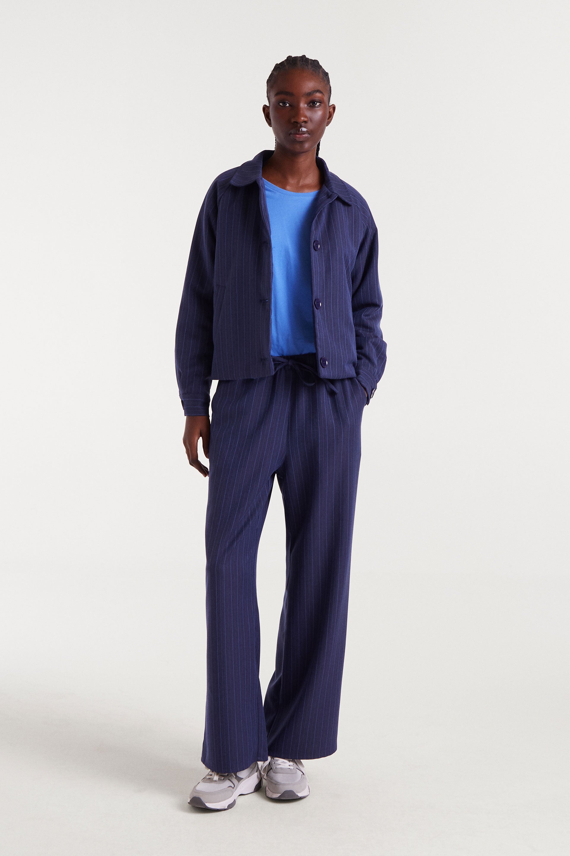 Navy Blue Striped Bomber Jacket