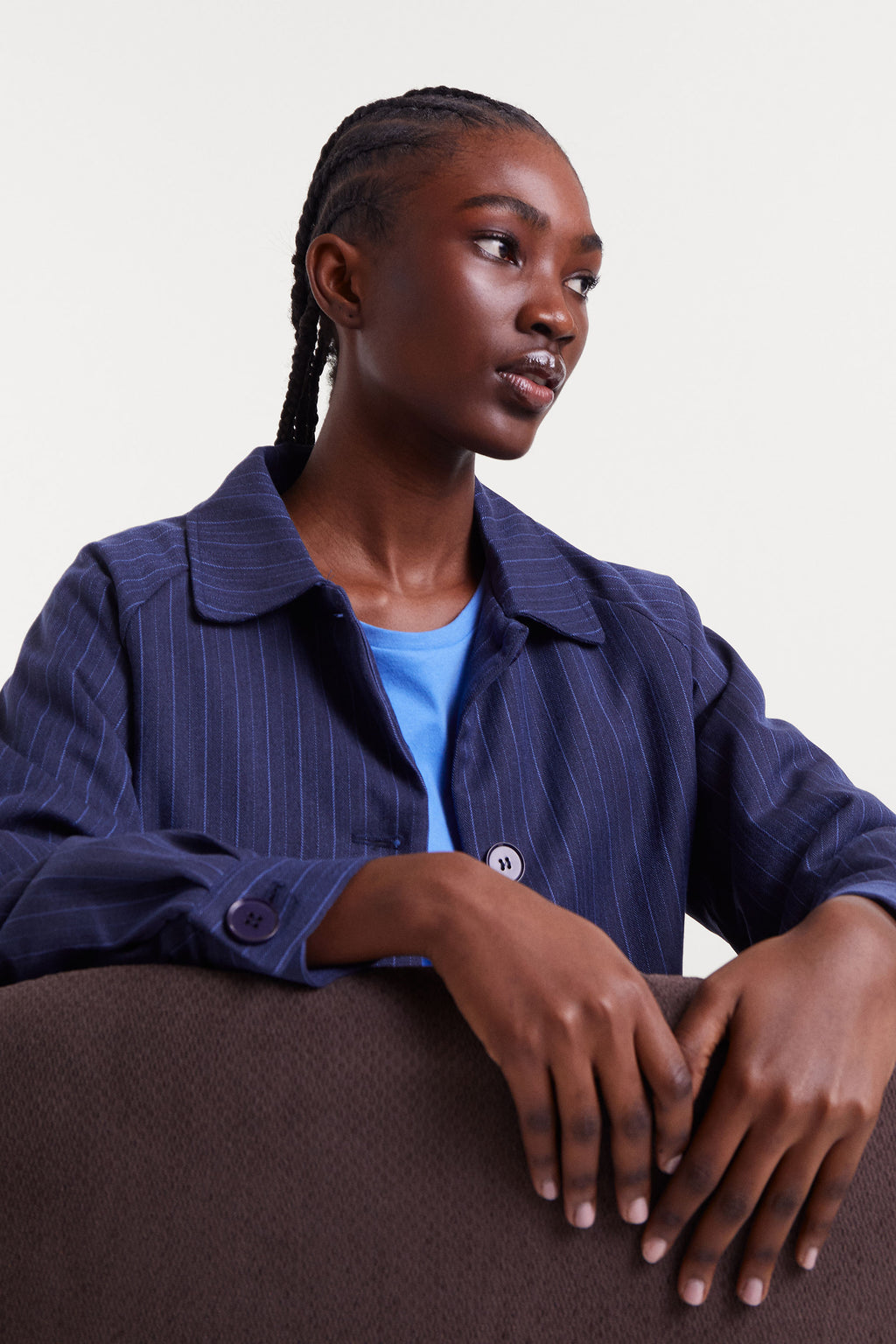 Navy Blue Striped Bomber Jacket