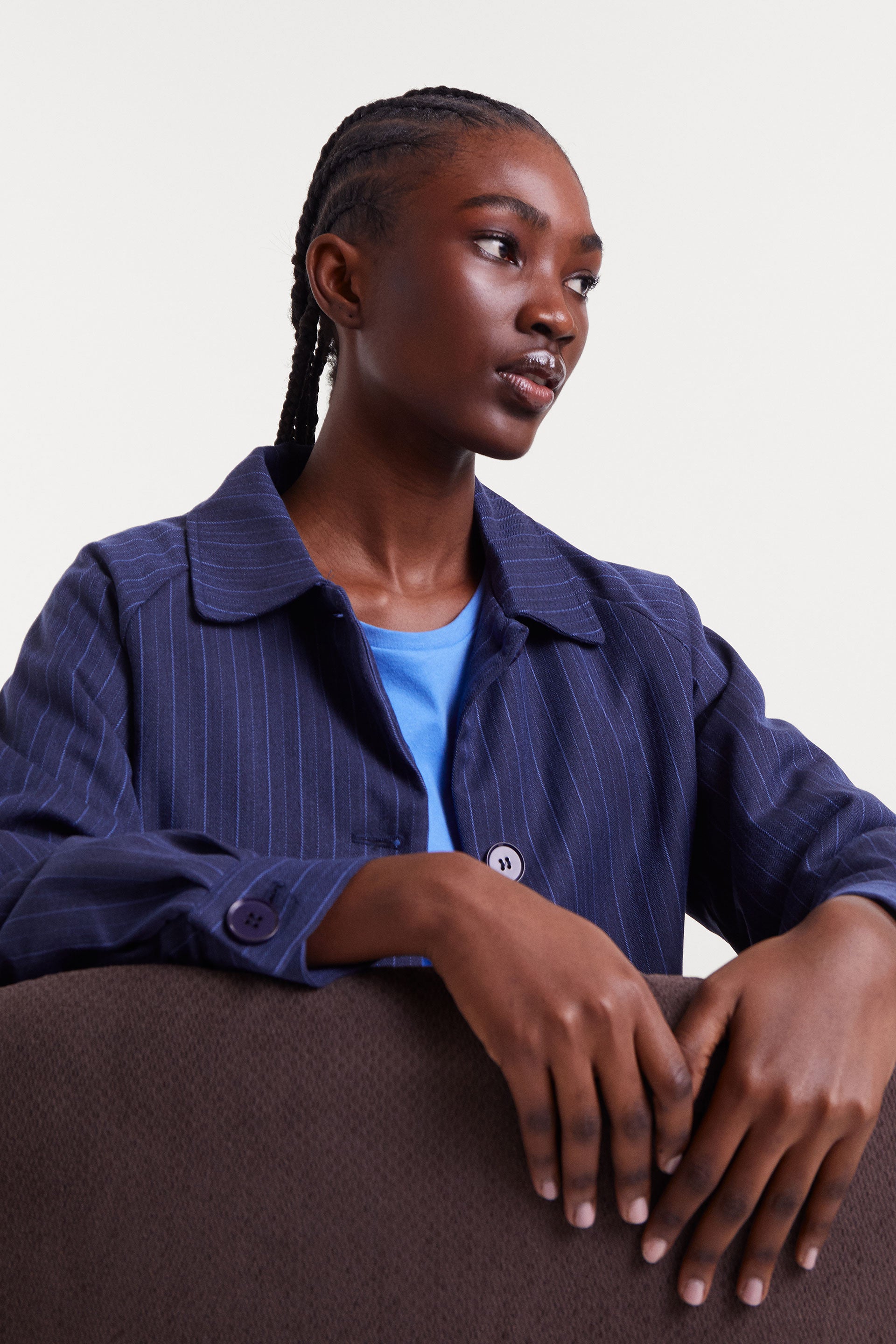 Navy Blue Striped Bomber Jacket