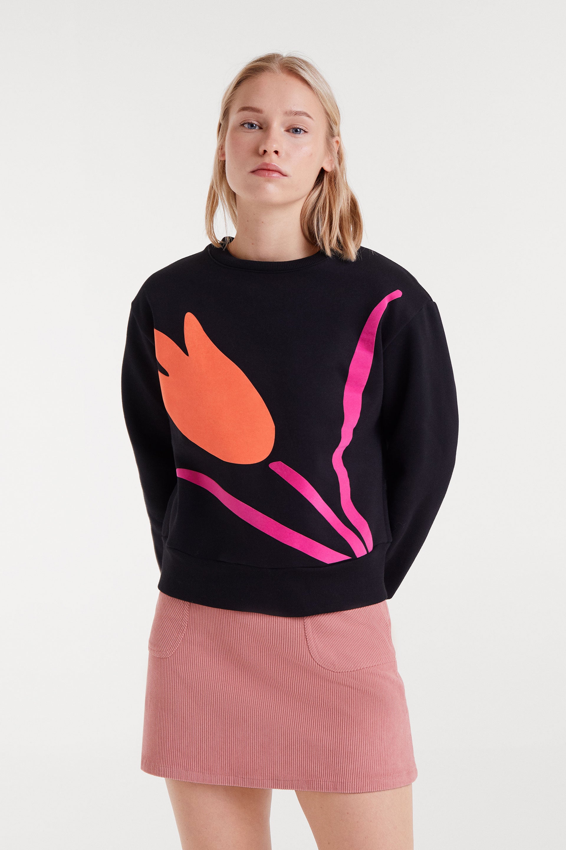 Black Sweatshirt with Flower Print